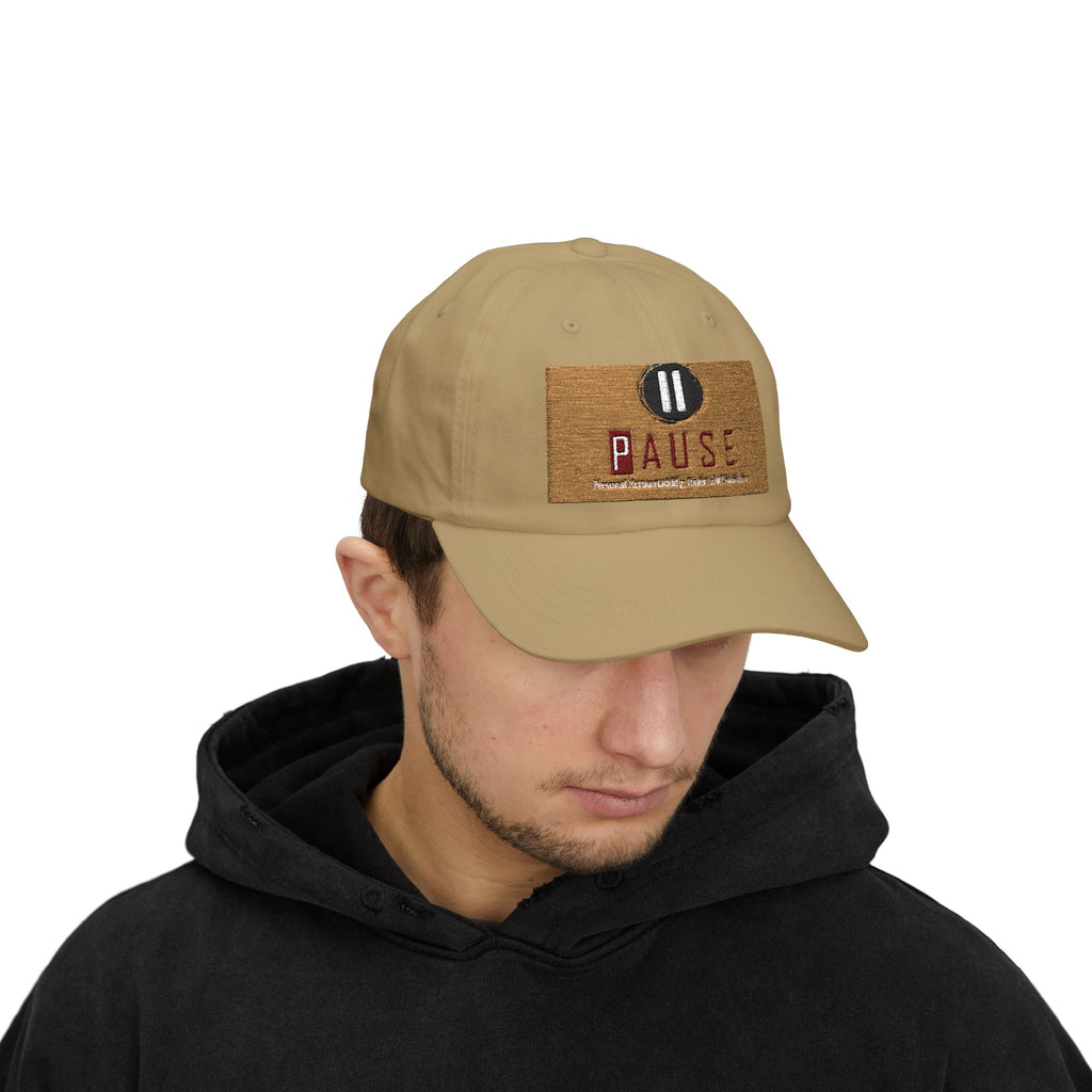 Pause Embroidered Classic Dad Cap — White Relaxation Hat