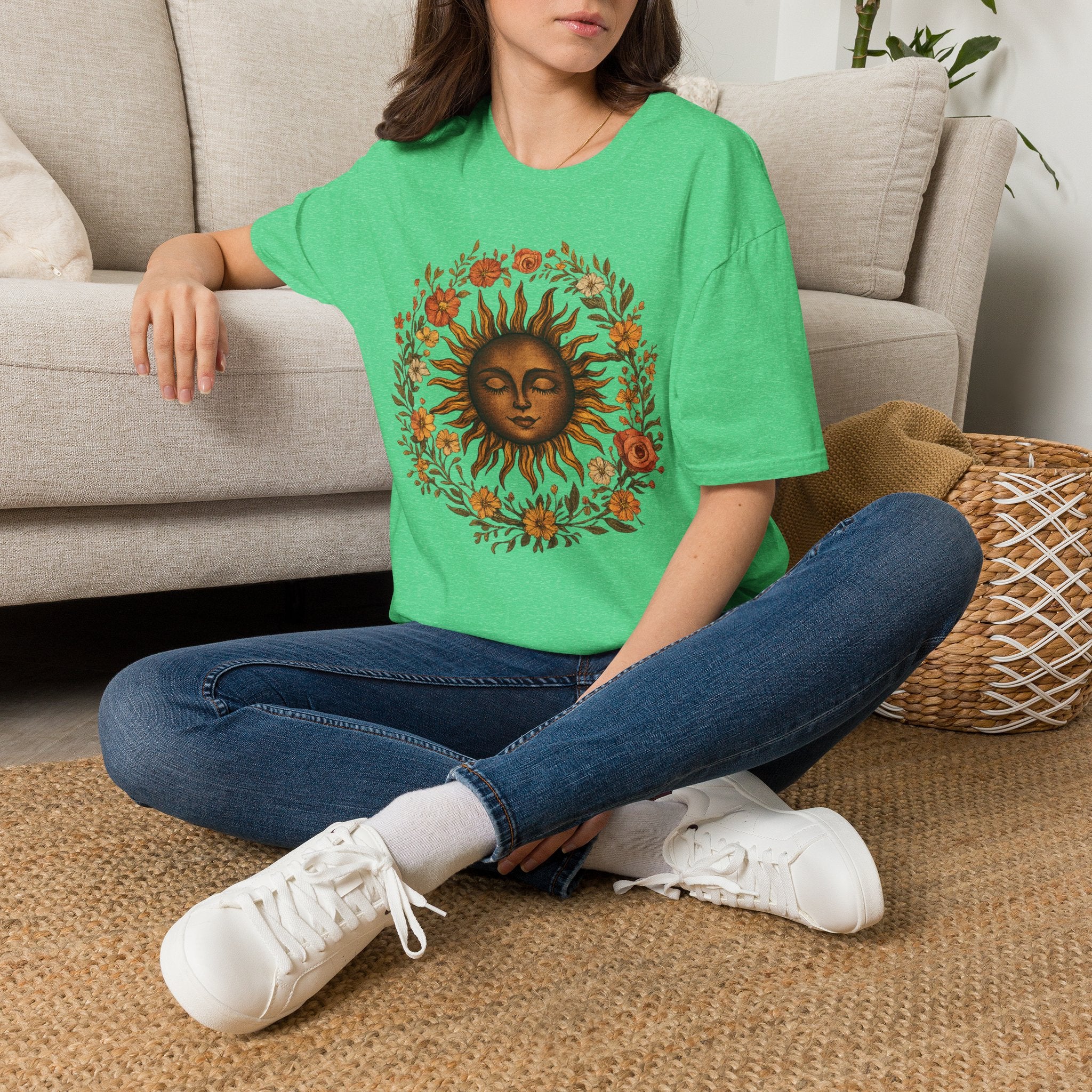 Sunflower Sun T-Shirt — Vintage Boho Sun Face Floral Tee