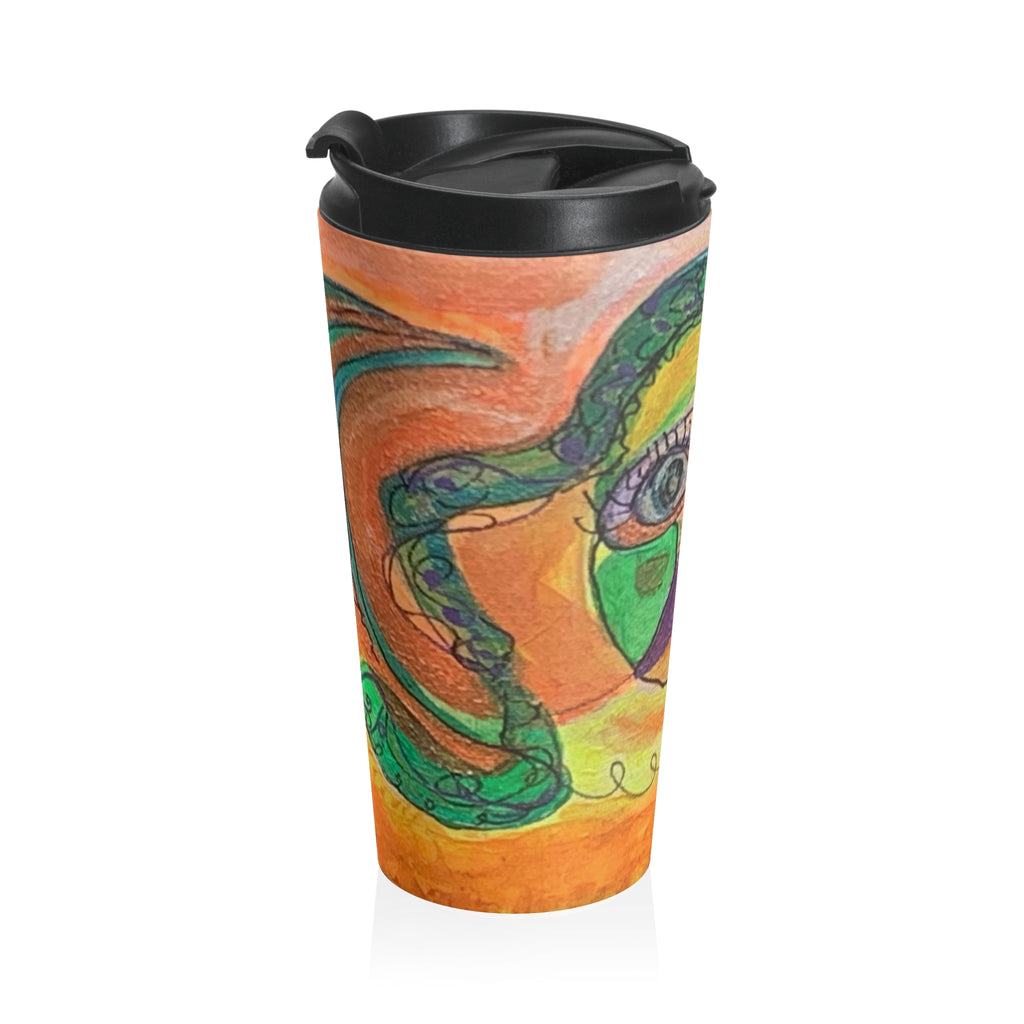 Travel Mug — Vibrant Whimsical Heart-Face Art Created by "CynAPar" Stainless Steel Tumbler