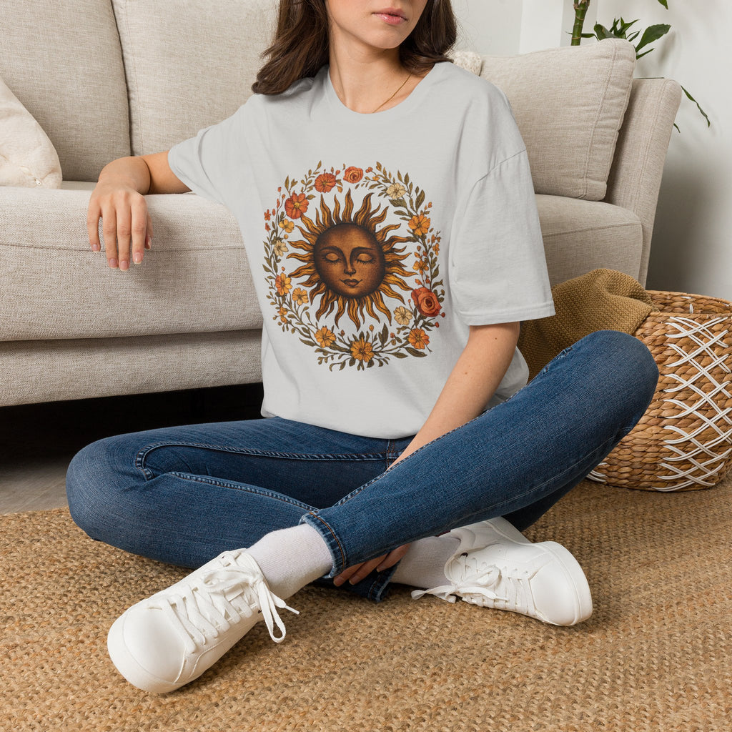 Sunflower Sun T-Shirt — Vintage Boho Sun Face Floral Tee
