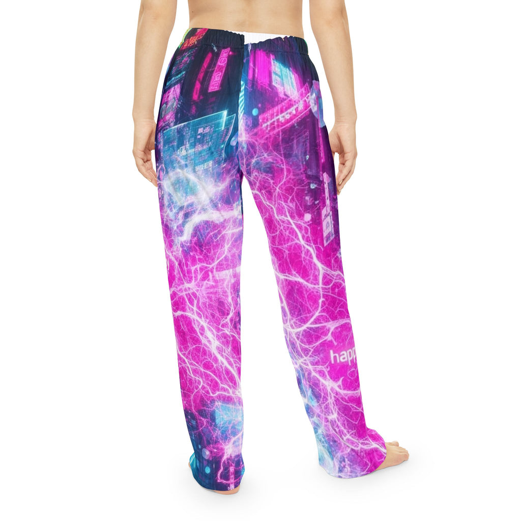 Neon City Women's Pajama Pants — Retro Vaporwave All-Over Print Lounge Bottoms