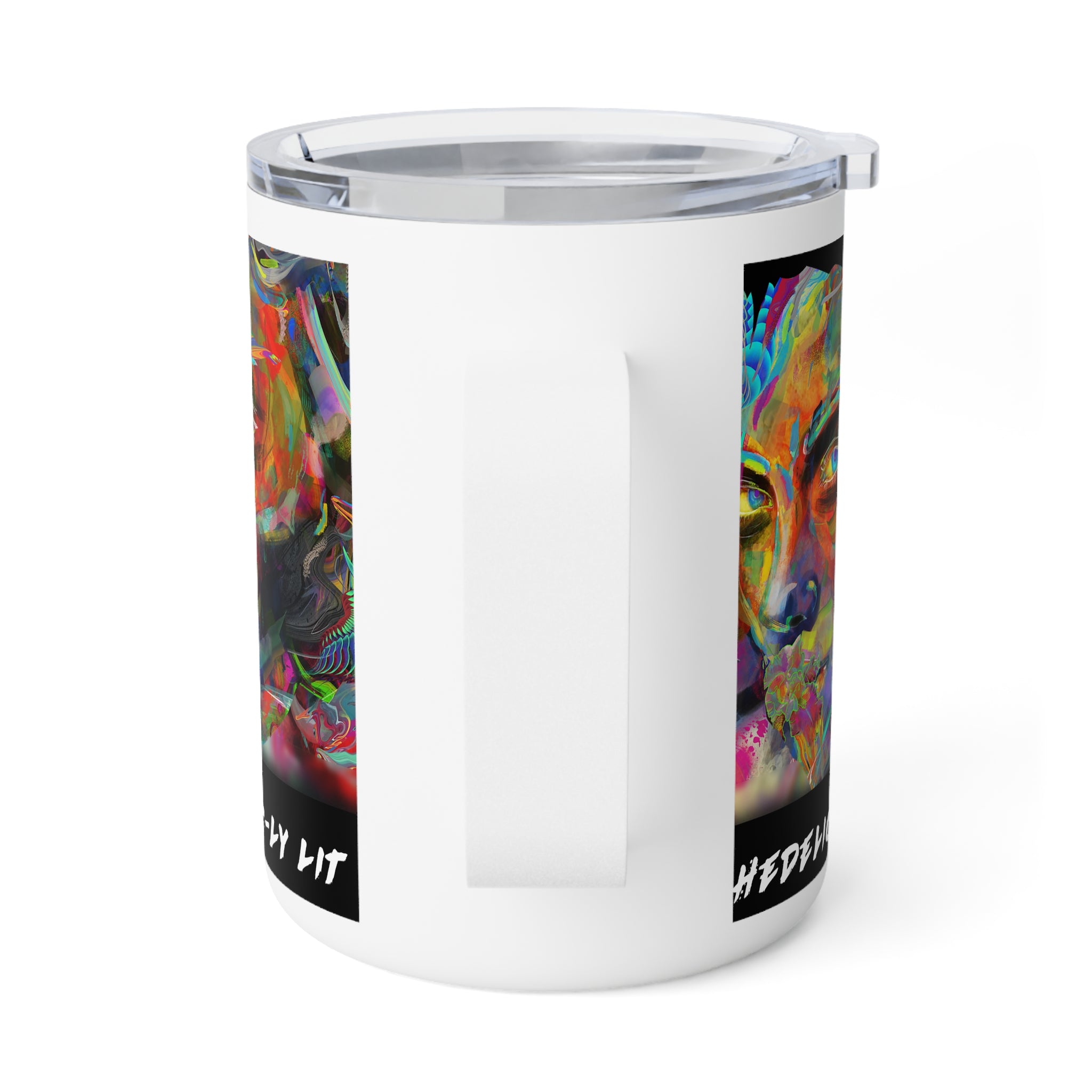 Psychedelic-ly-Lit Art Insulated Coffee Mug — 10oz Colorful Abstract Skull Travel Tumbler