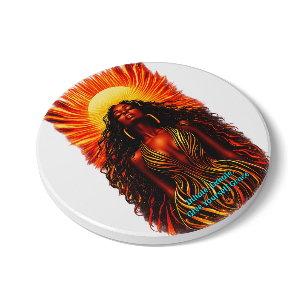 Ceramic Coaster — 'Inhale. Exhale. Give Yourself Grace' Sun Goddess Inspirational Drink Coaster