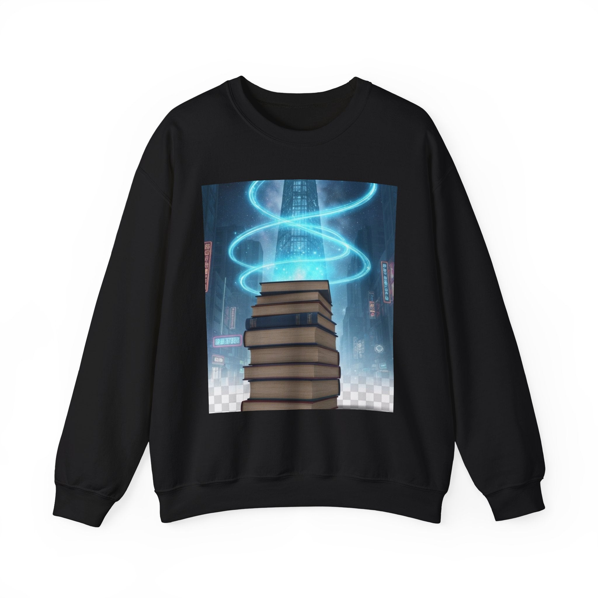 Bookstack Portal Crewneck Sweatshirt — Sci‑Fi Magic Reading Vibe