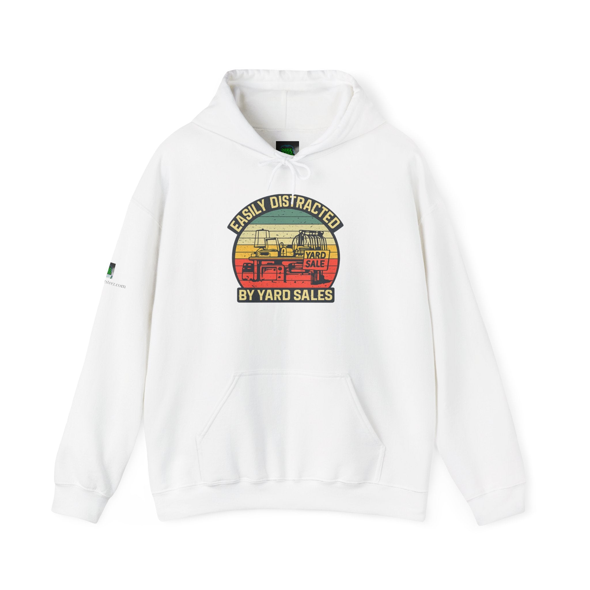 Hoodie — "Easily Distracted by Yard Sales" Vintage Camper Hooded Sweatshirt