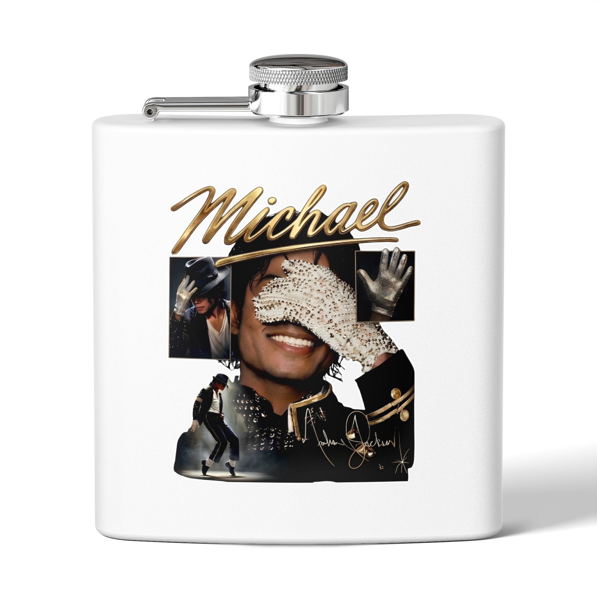6 oz Stainless Steel Flask — "Michael Jackson" Montage Design