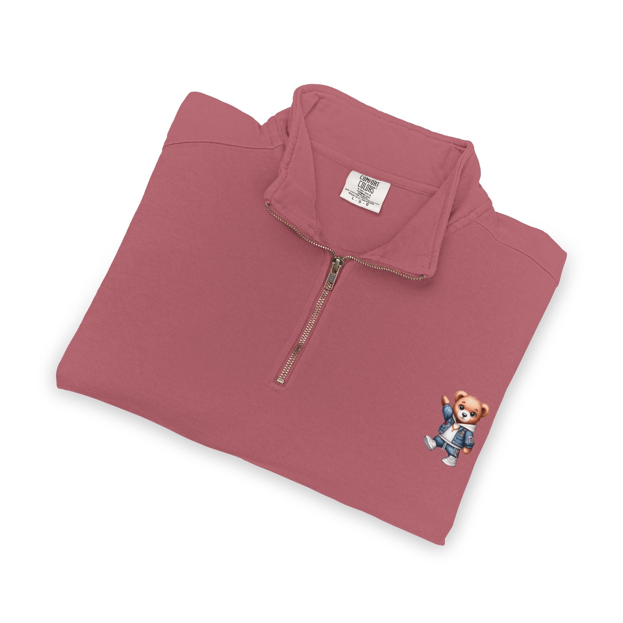 Quarter-Zip Sweatshirt with Cute Teddy Embroidery – Casual Cozy Pullover