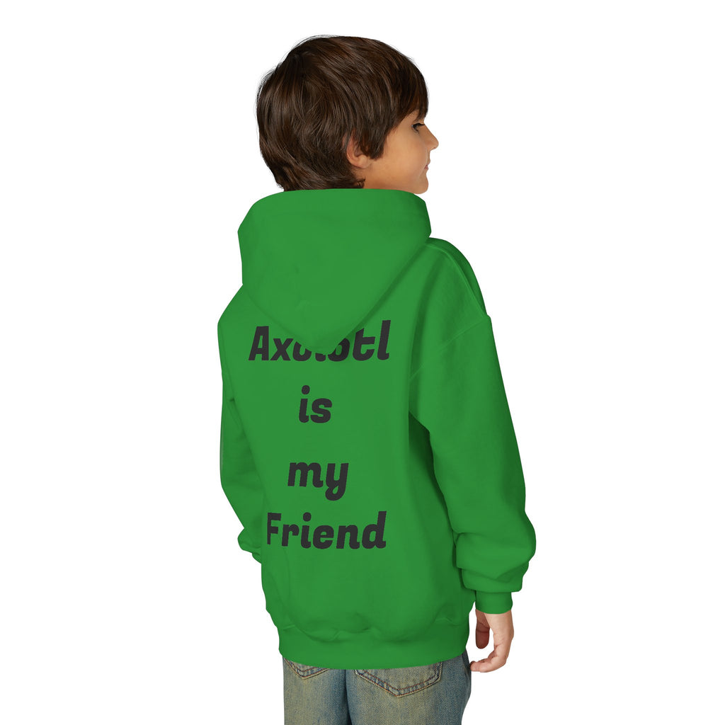 Youth Axolotl Hoodie — Cute Black Axolotl Graphic & “Axolotl is my Friend” Back Print