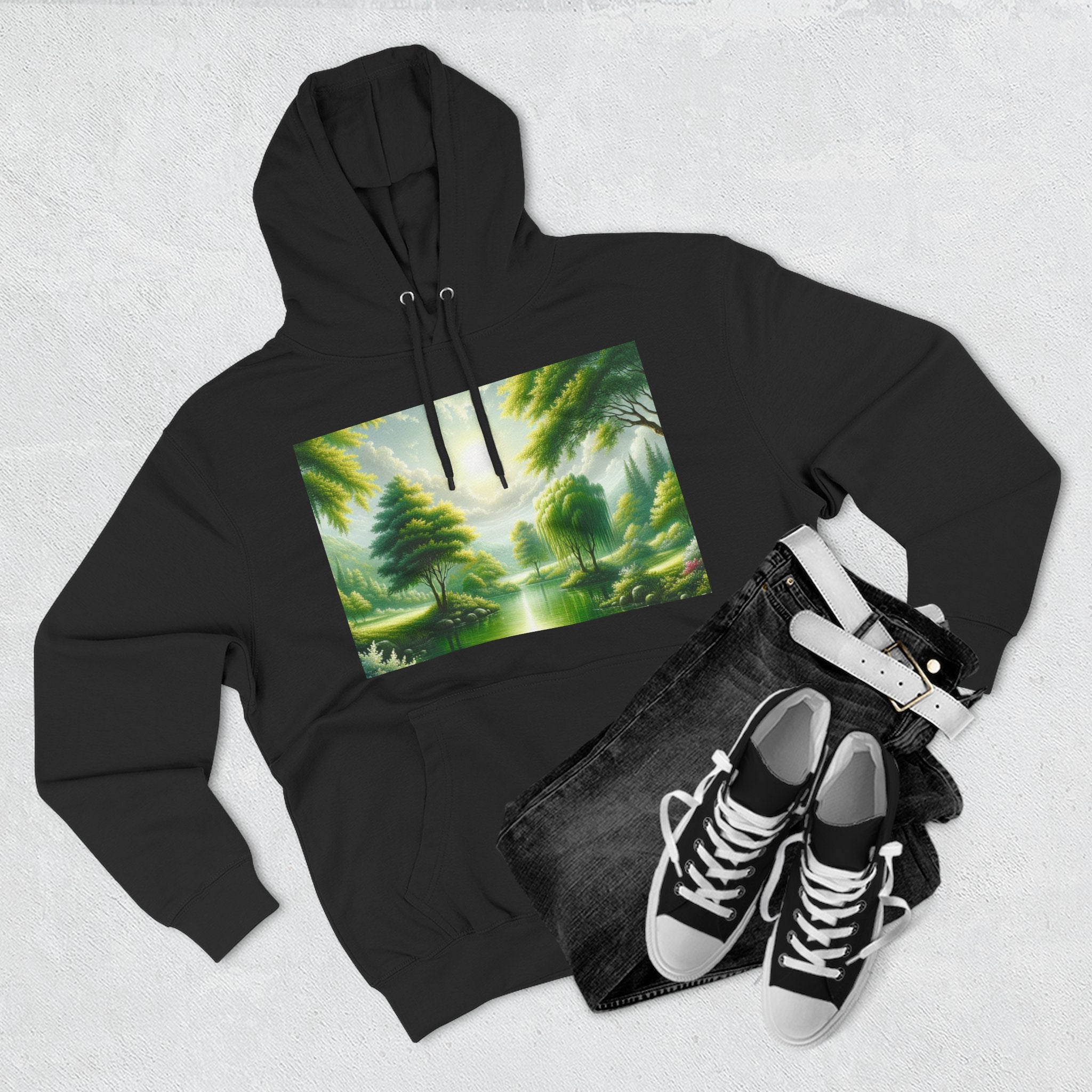 Forest Sunrise Hoodie — Tranquil Nature Landscape Fleece Pullover