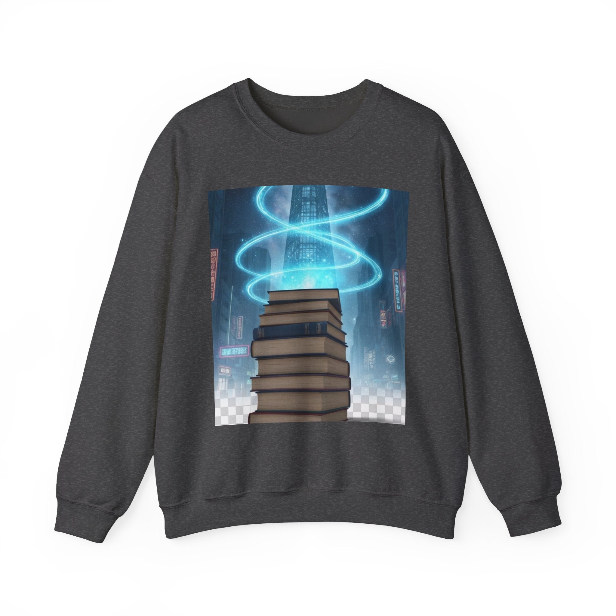 Bookstack Portal Crewneck Sweatshirt — Sci‑Fi Magic Reading Vibe