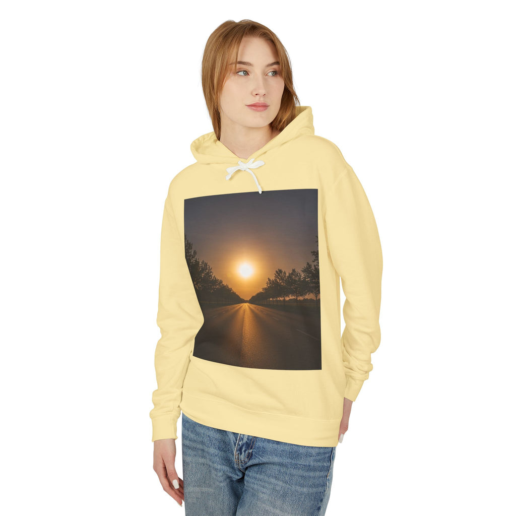 Sunset Vibes Hoodie — Scenic Sunset Road Graphic Hooded Sweatshirt