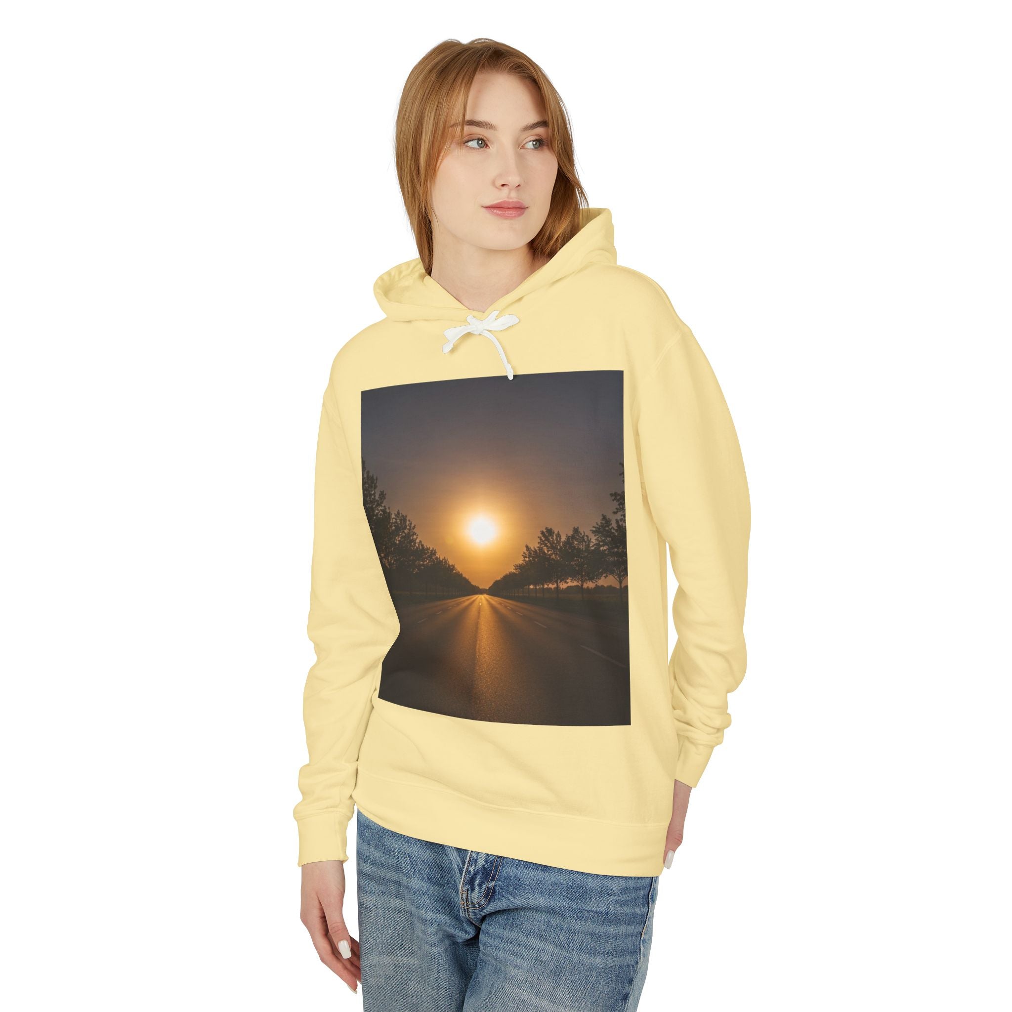 Sunset Vibes Hoodie — Scenic Sunset Road Graphic Hooded Sweatshirt