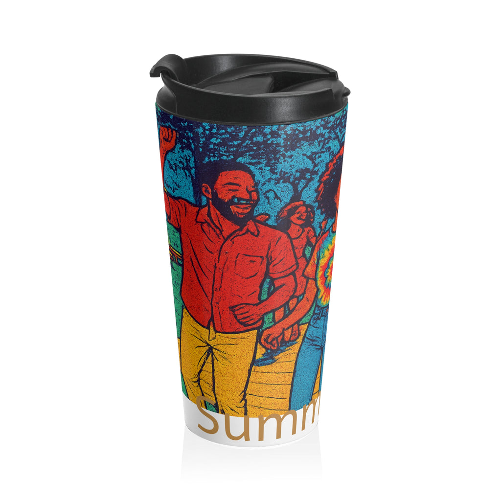Summer Dance Stainless Steel Travel Mug — Retro Tie-Dye Celebration Design