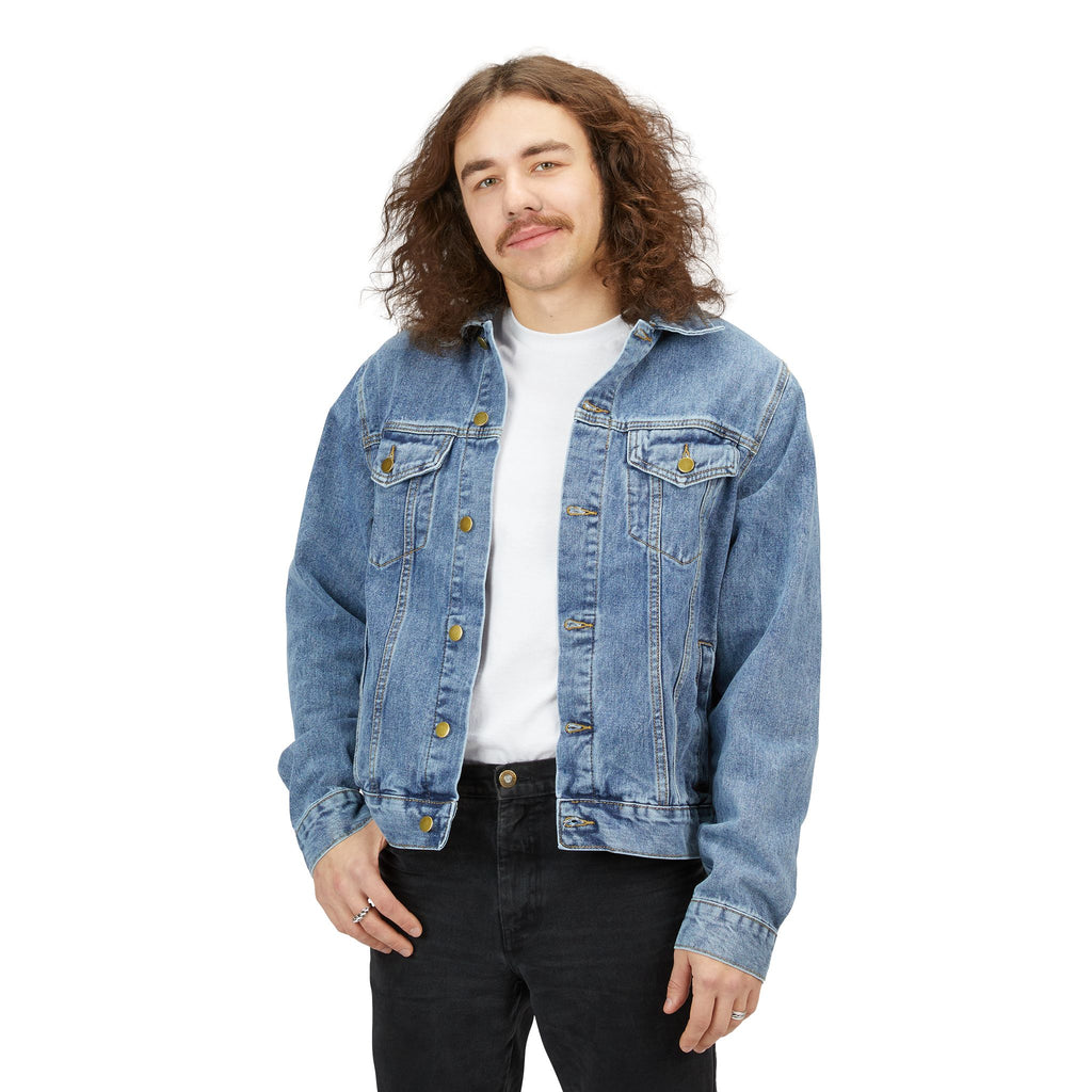 Peace, Love & Good Vibes Men's Denim Jacket — 70s Retro Festival Trucker