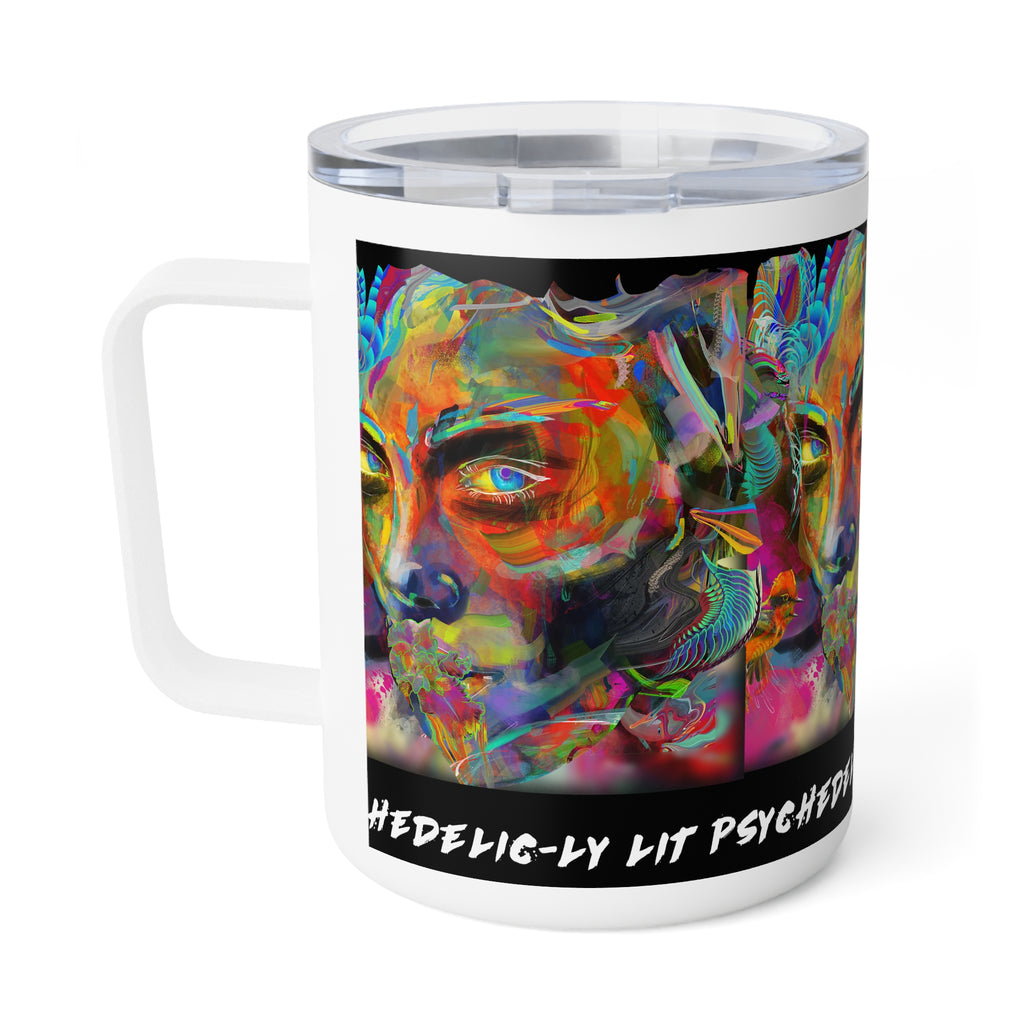 Psychedelic-ly-Lit Art Insulated Coffee Mug — 10oz Colorful Abstract Skull Travel Tumbler