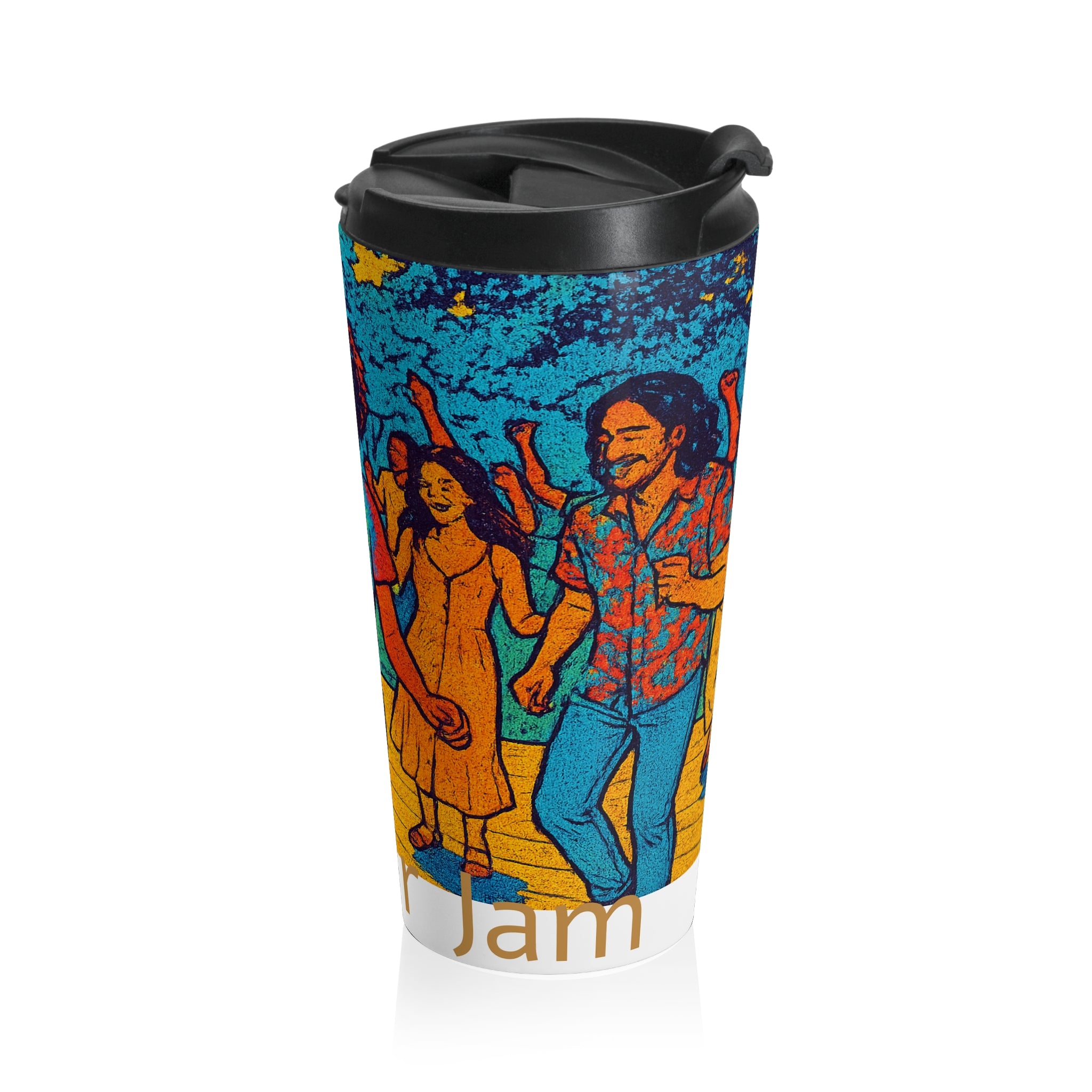 Summer Dance Stainless Steel Travel Mug — Retro Tie-Dye Celebration Design