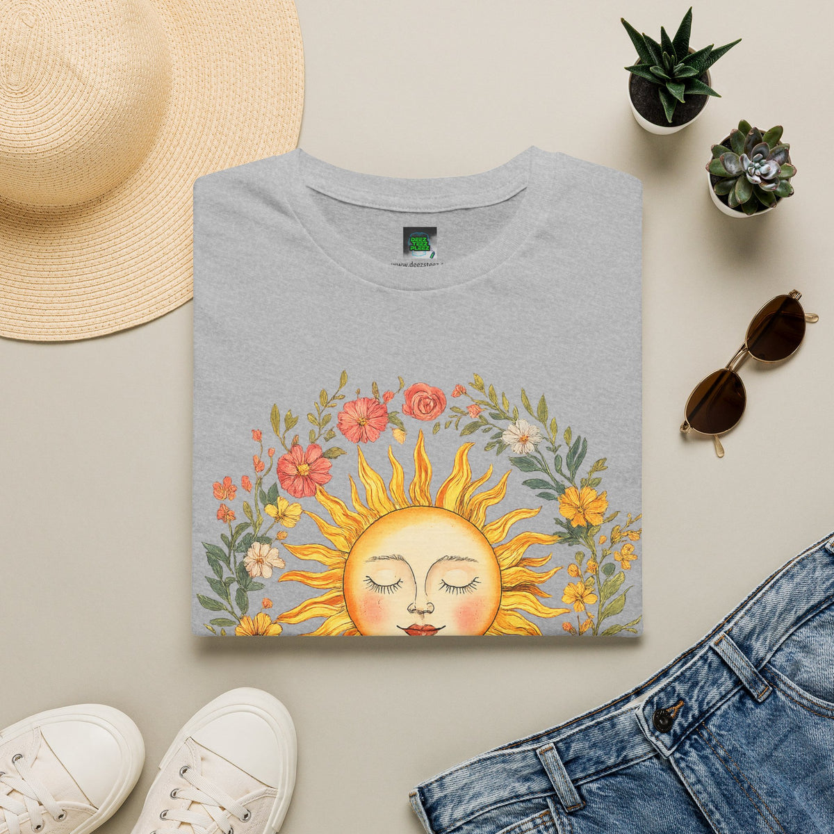 Sunflower Sun Tee — Floral Boho Sunface T-Shirt
