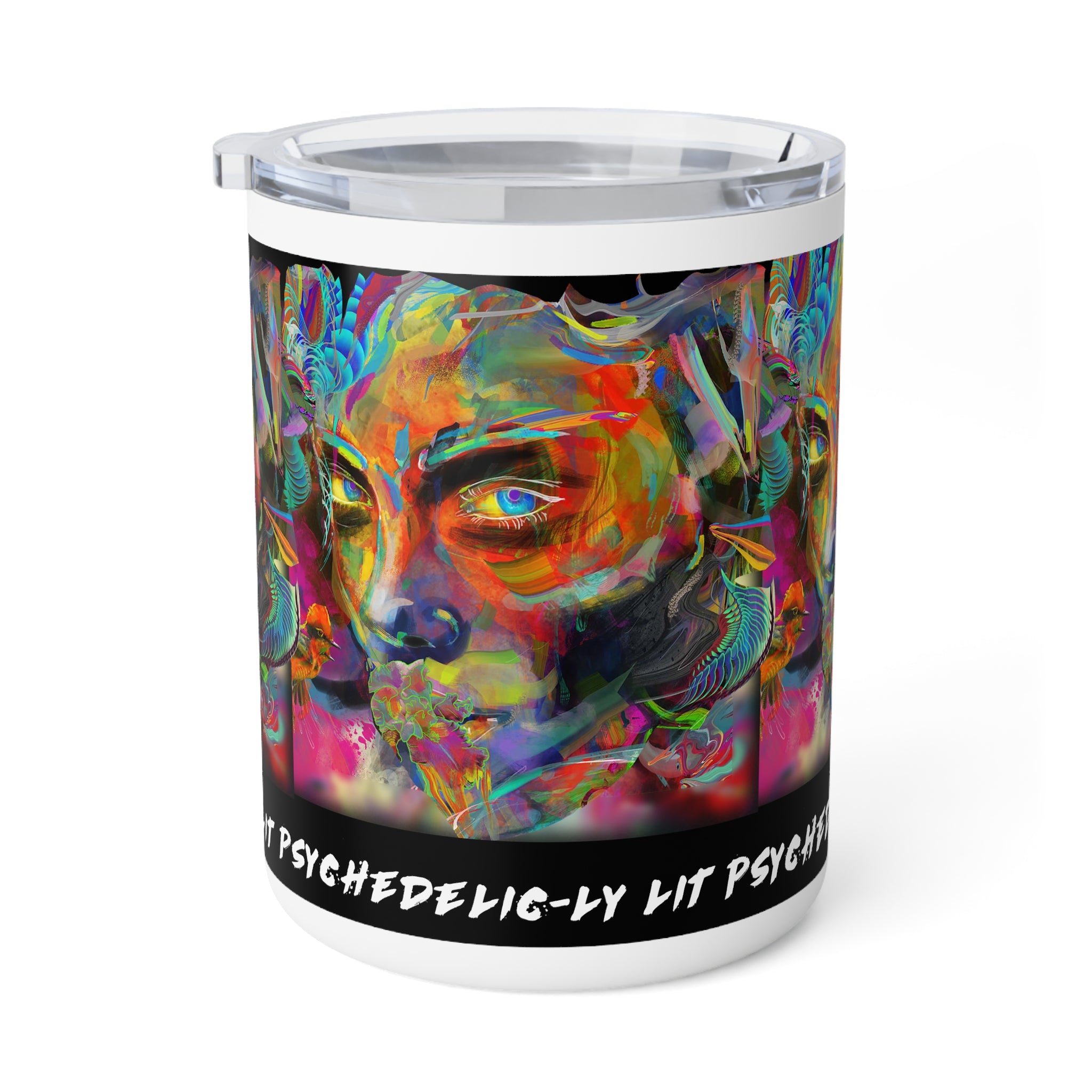 Psychedelic-ly-Lit Art Insulated Coffee Mug — 10oz Colorful Abstract Skull Travel Tumbler