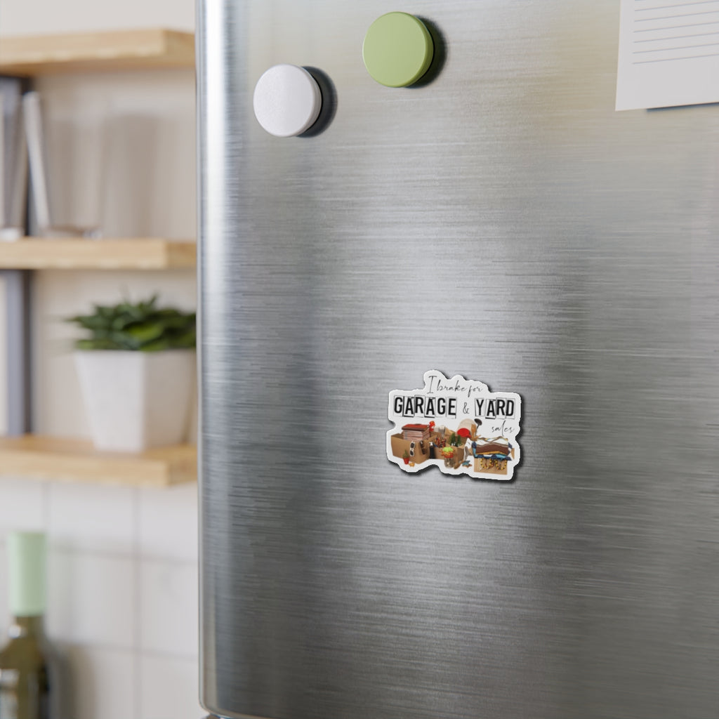 Garage & Yard Sale Magnet – "I Brake for Garage & Yard Sales" Die-Cut Refrigerator Magnet
