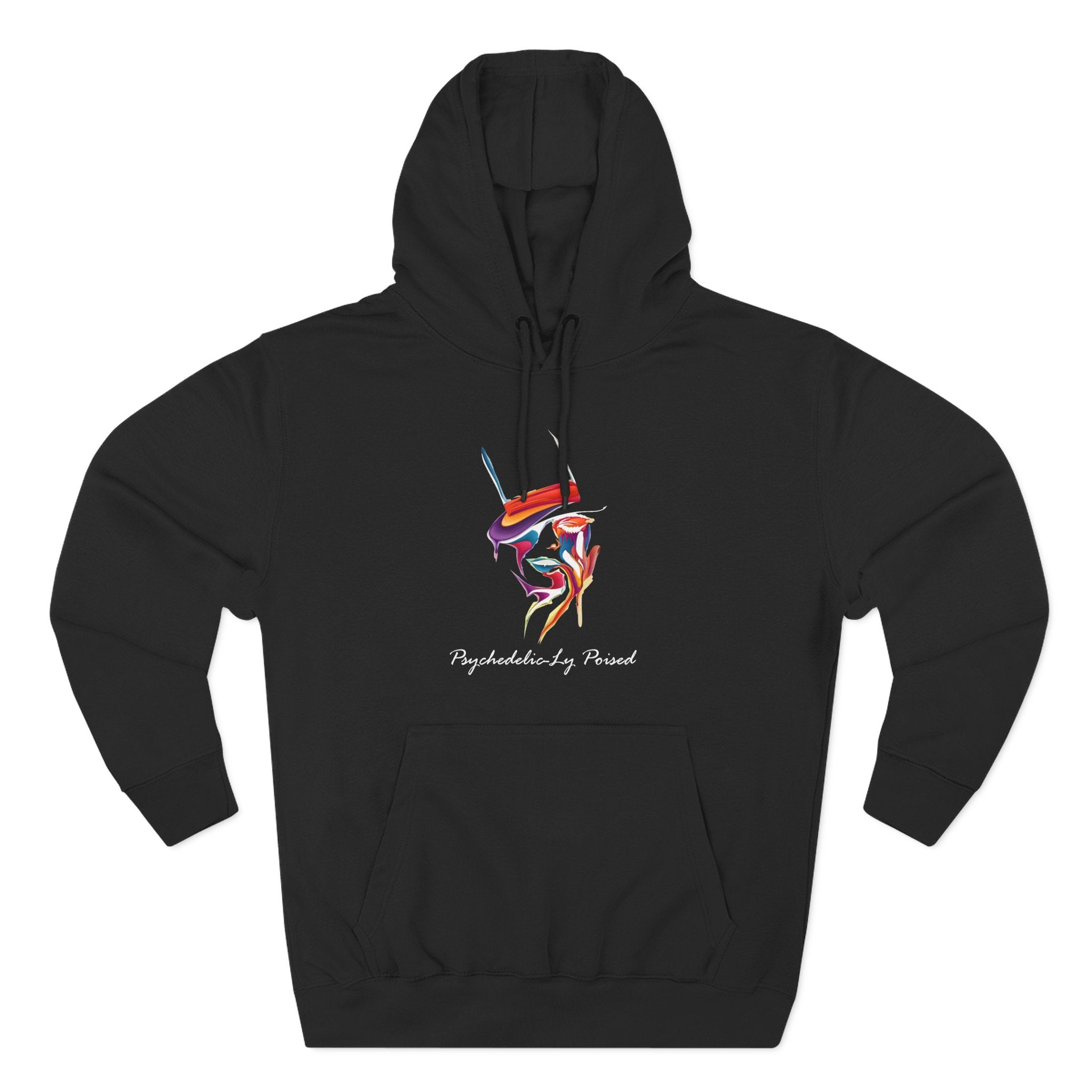 Minimal Abstract Face Psychedelically Poised Hoodie — Colorful Geometric hat Graphic Fleece Hoodie