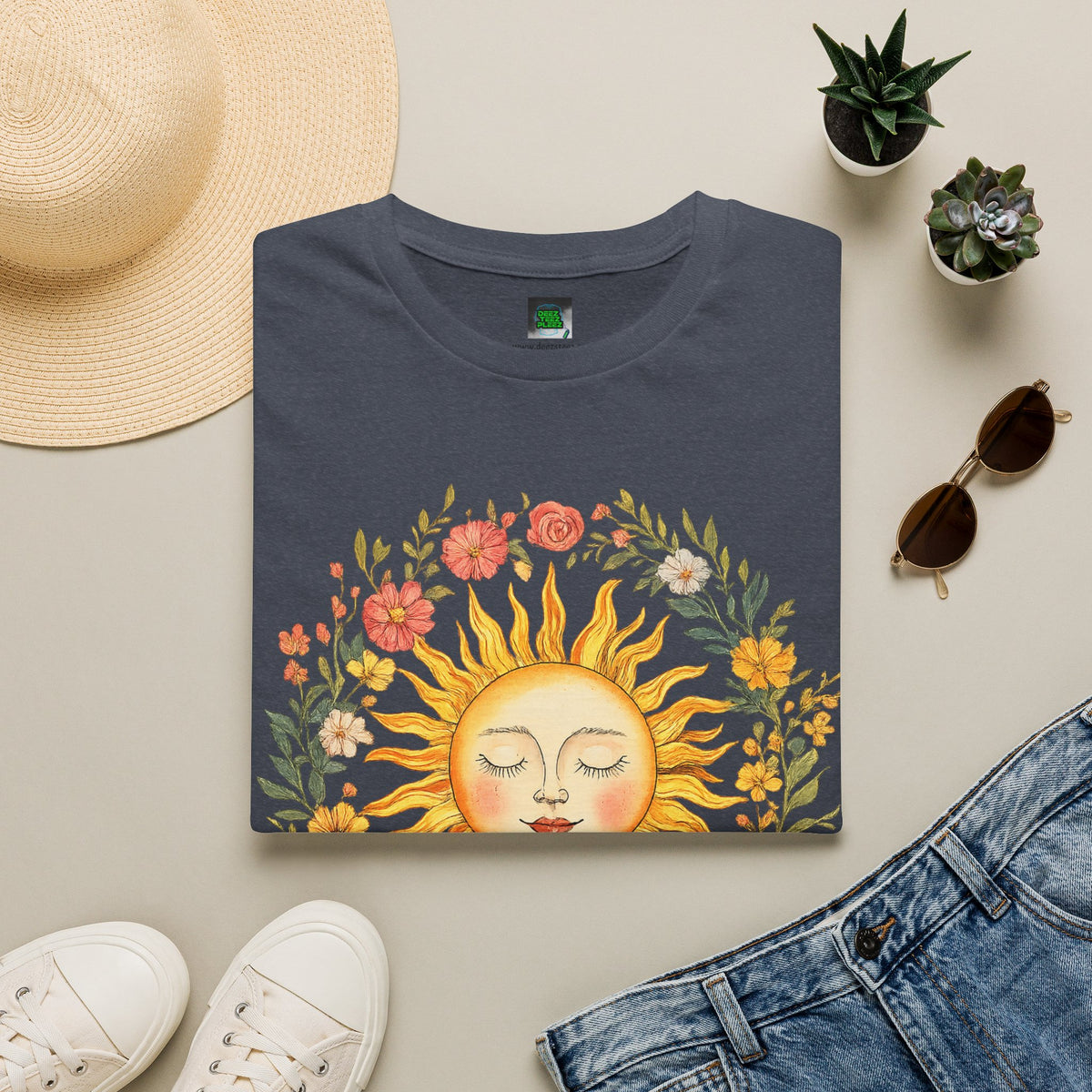 Sunflower Sun Tee — Floral Boho Sunface T-Shirt