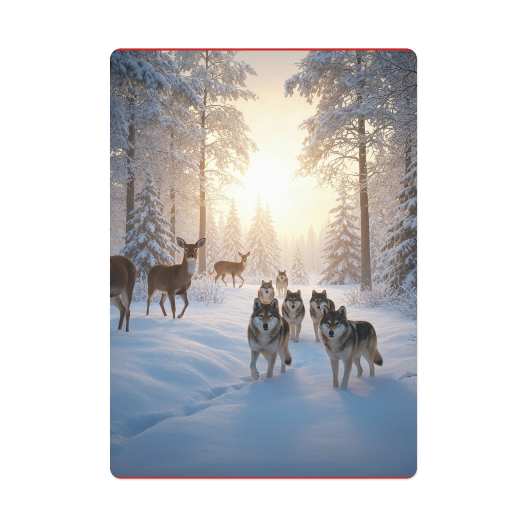 Poker Cards — Scenic Deer & Wolf Snowing Hill Design