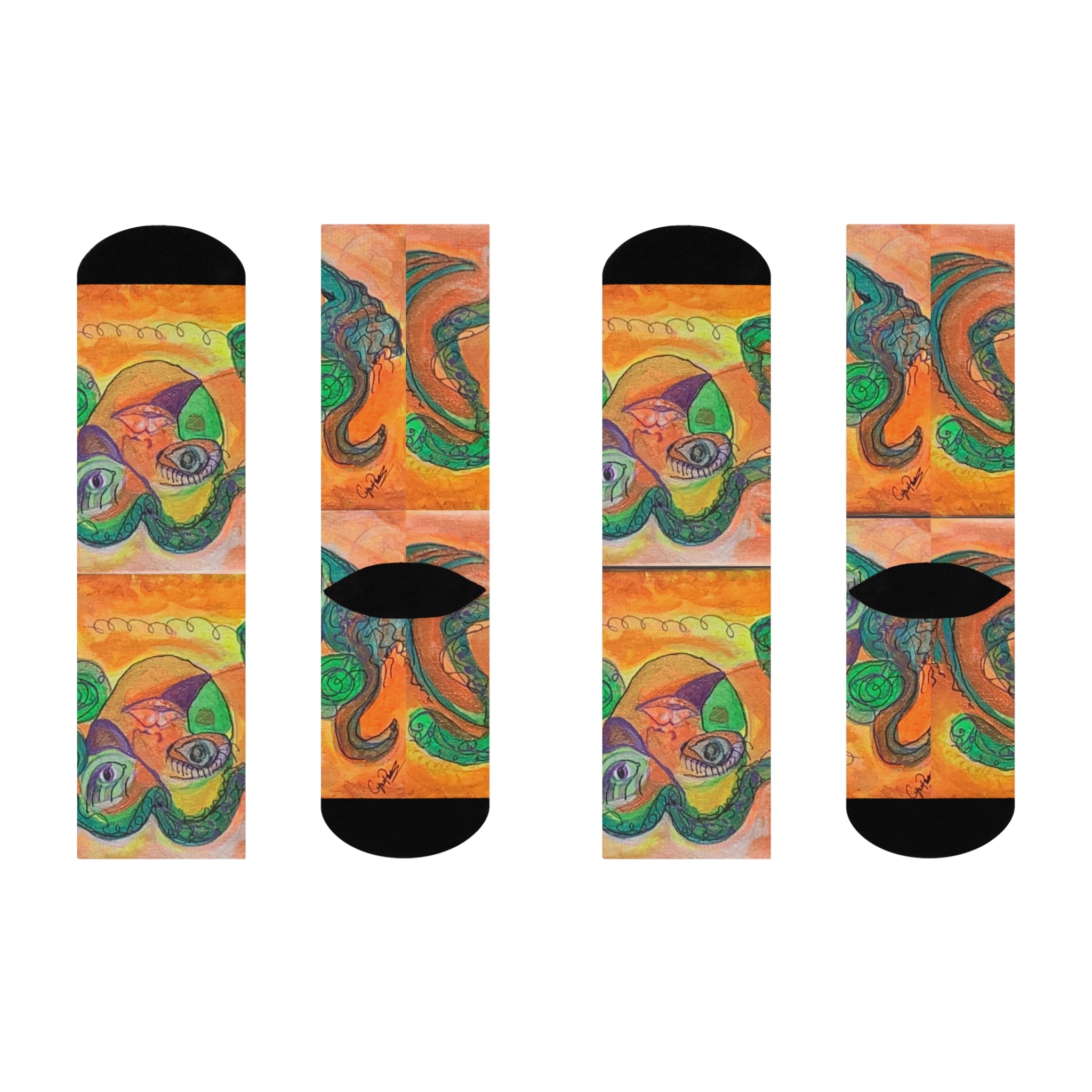 Abstract Face Art Cushioned Crew Socks — Colorful Surreal Portrait Design created by "CynAPar"