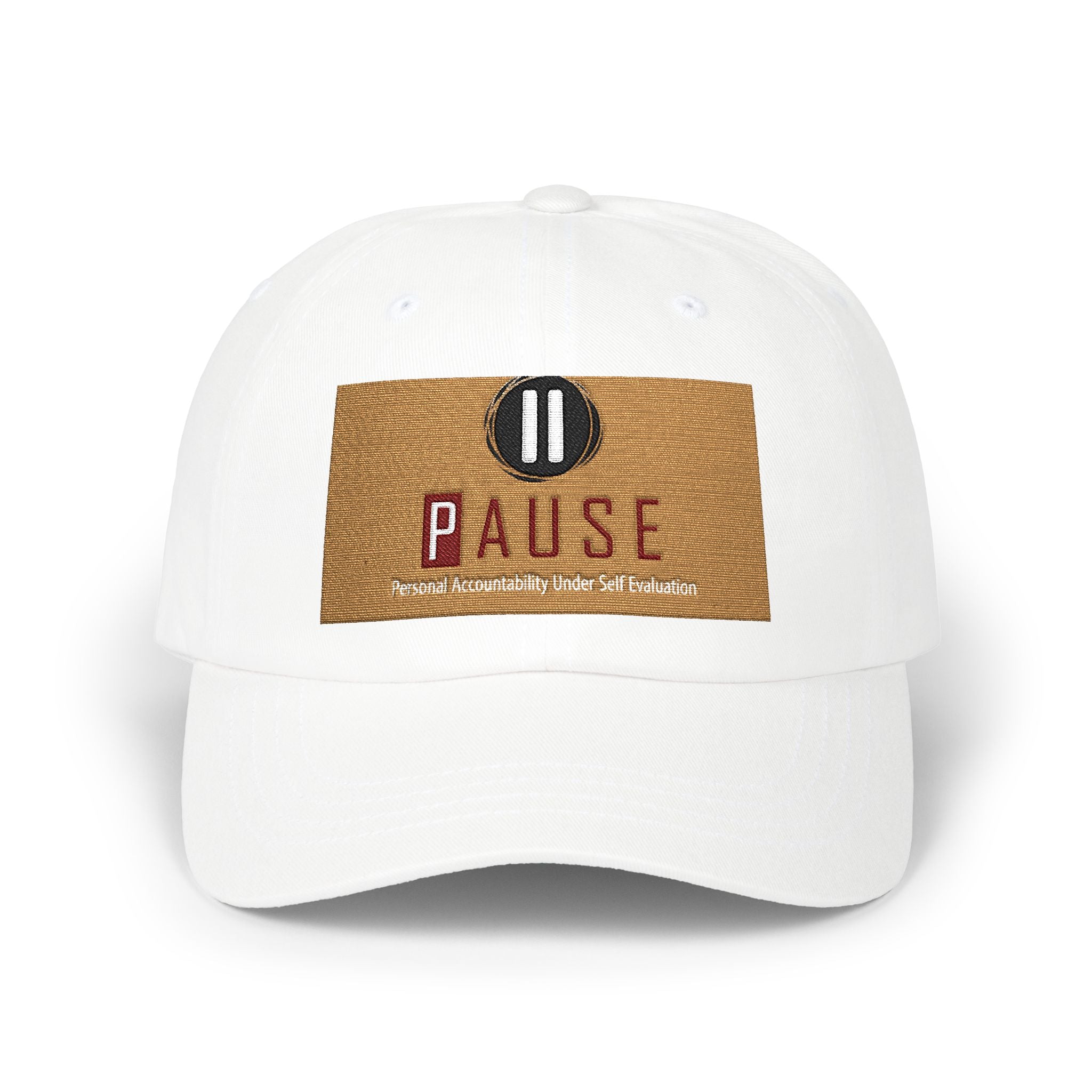 Pause Embroidered Classic Dad Cap — White Relaxation Hat