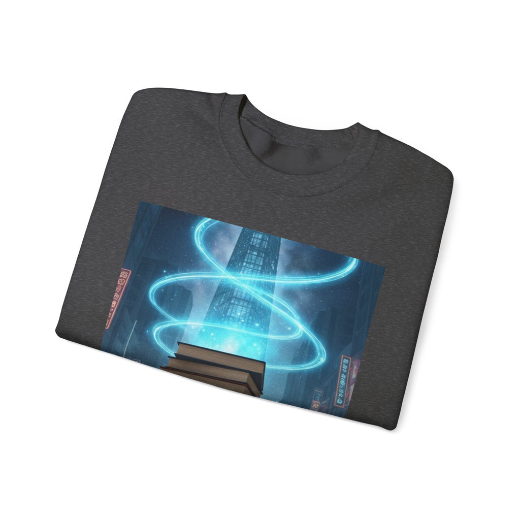 Bookstack Portal Crewneck Sweatshirt — Sci‑Fi Magic Reading Vibe