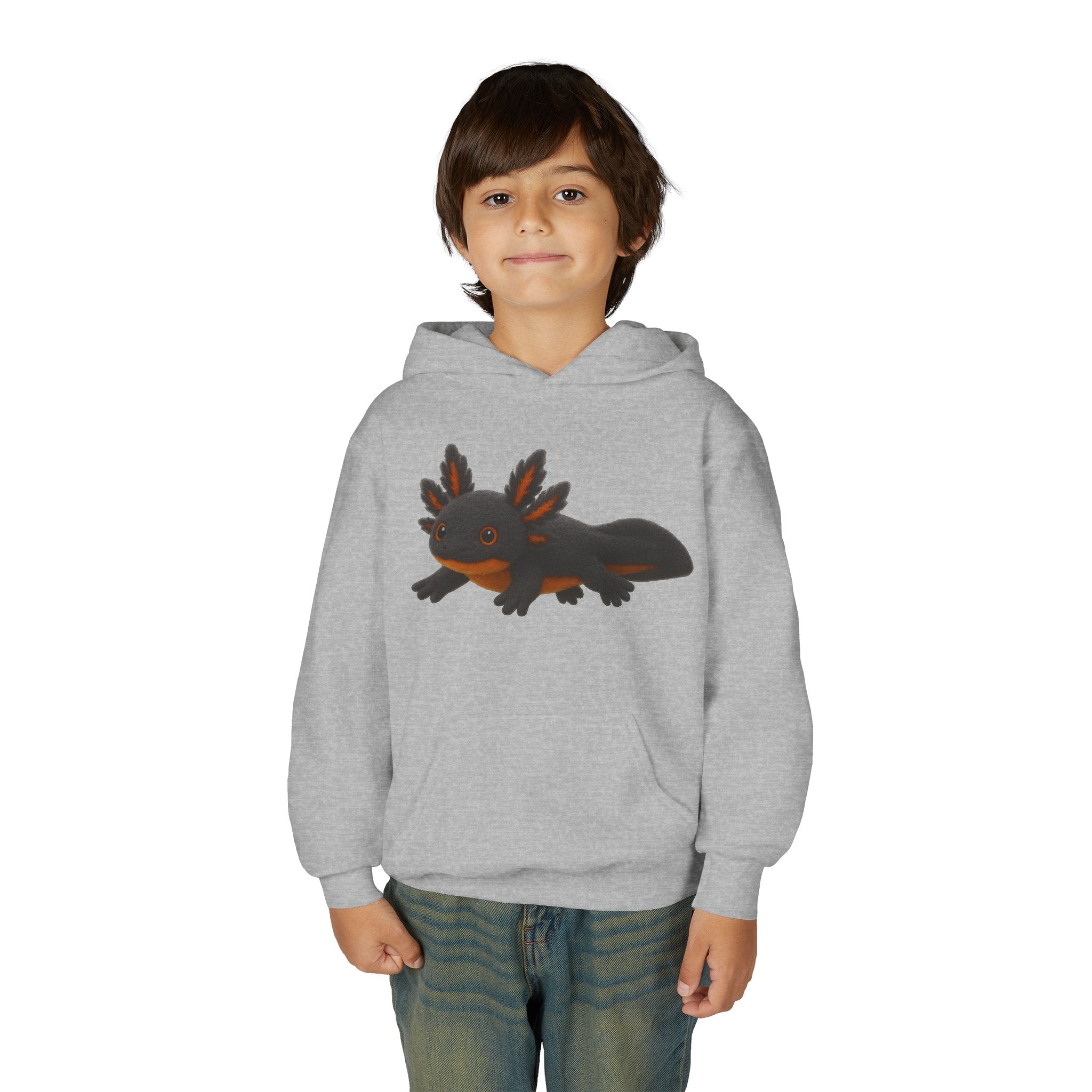 Youth Axolotl Hoodie — Cute Black Axolotl Graphic & “Axolotl is my Friend” Back Print