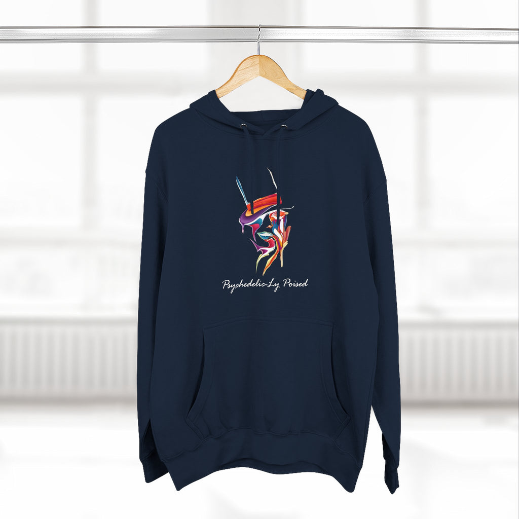 Minimal Abstract Face Psychedelically Poised Hoodie — Colorful Geometric hat Graphic Fleece Hoodie
