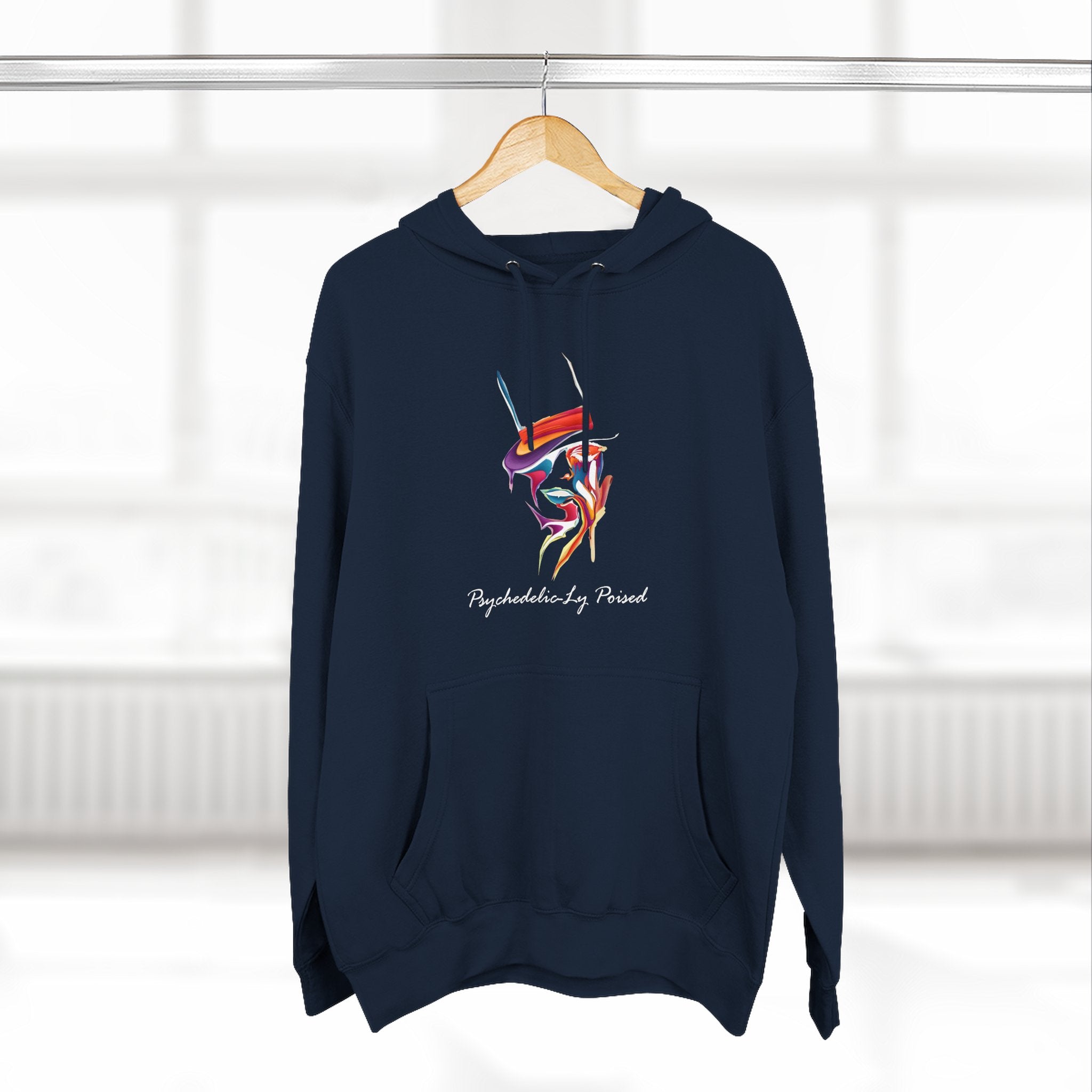 Minimal Abstract Face Psychedelically Poised Hoodie — Colorful Geometric hat Graphic Fleece Hoodie