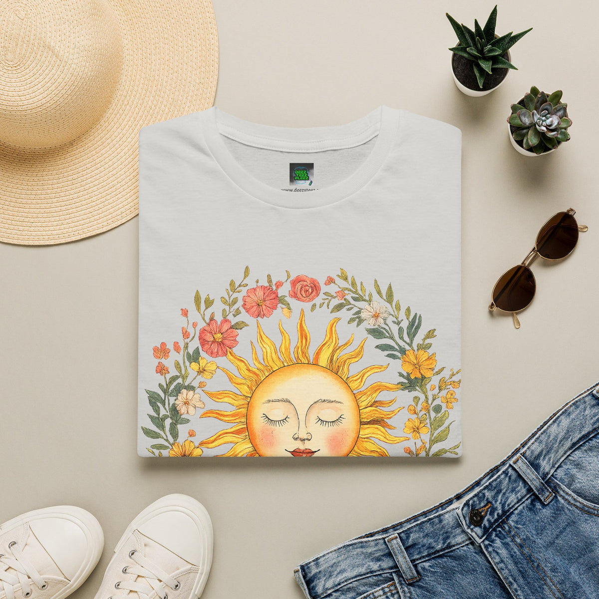 Sunflower Sun Tee — Floral Boho Sunface T-Shirt