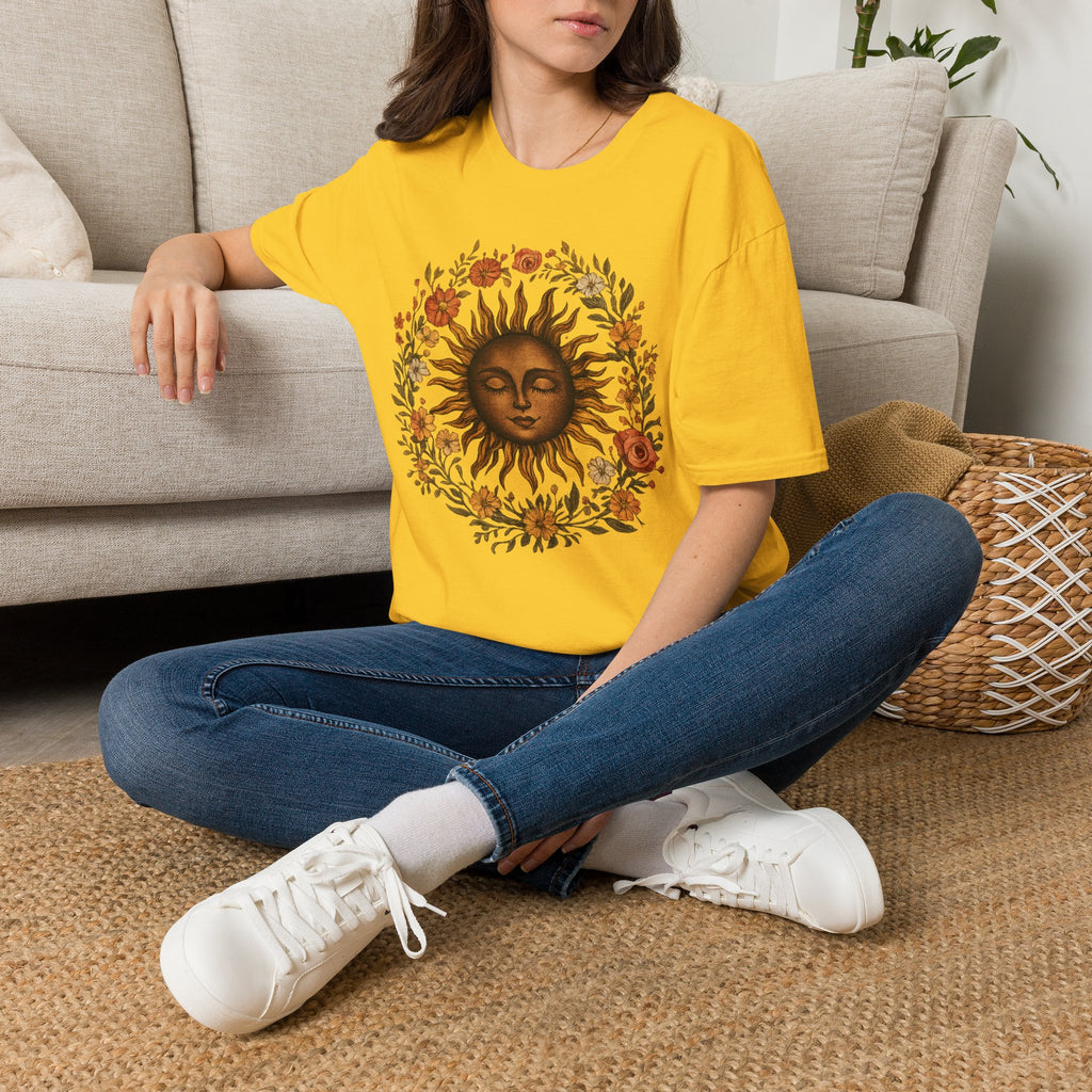 Sunflower Sun T-Shirt — Vintage Boho Sun Face Floral Tee