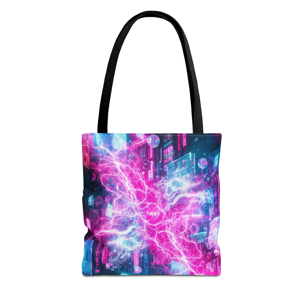 Electric Neon Circuit Tote Bag — Pink Blue Cyberpunk AOP