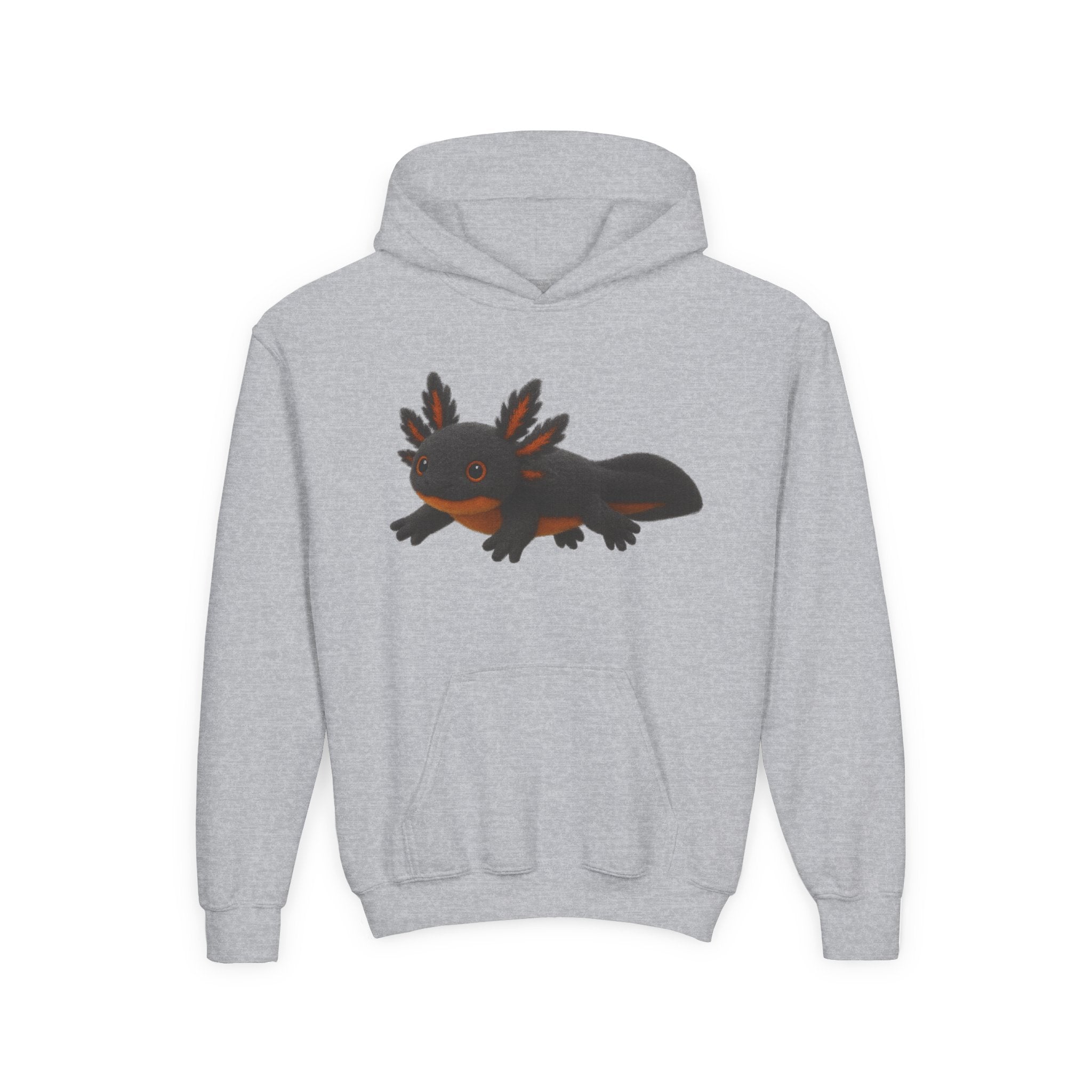 Youth Axolotl Hoodie — Cute Black Axolotl Graphic & “Axolotl is my Friend” Back Print