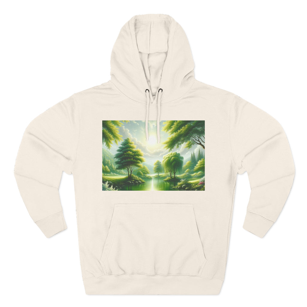 Forest Sunrise Hoodie — Tranquil Nature Landscape Fleece Pullover