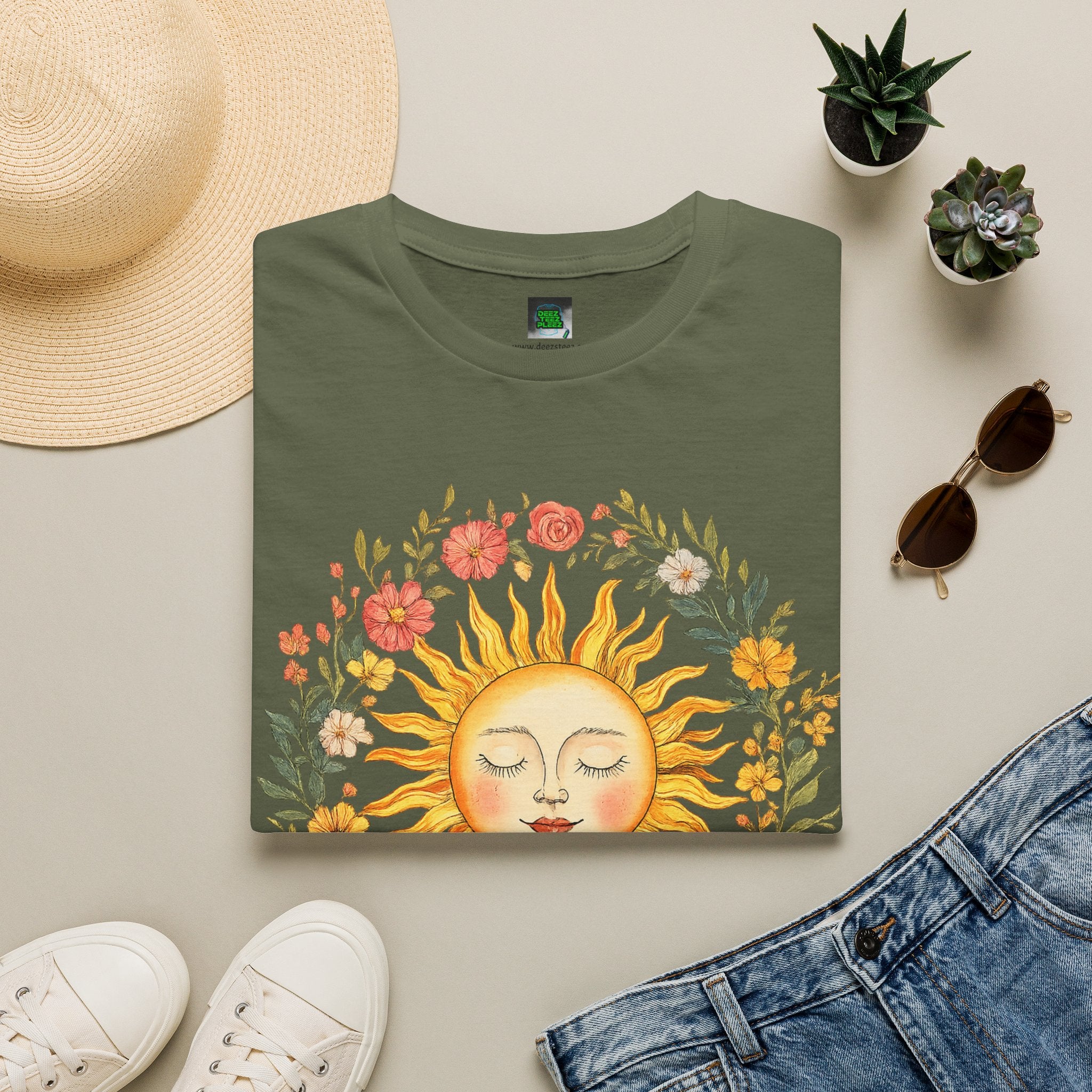 Sunflower Sun Tee — Floral Boho Sunface T-Shirt