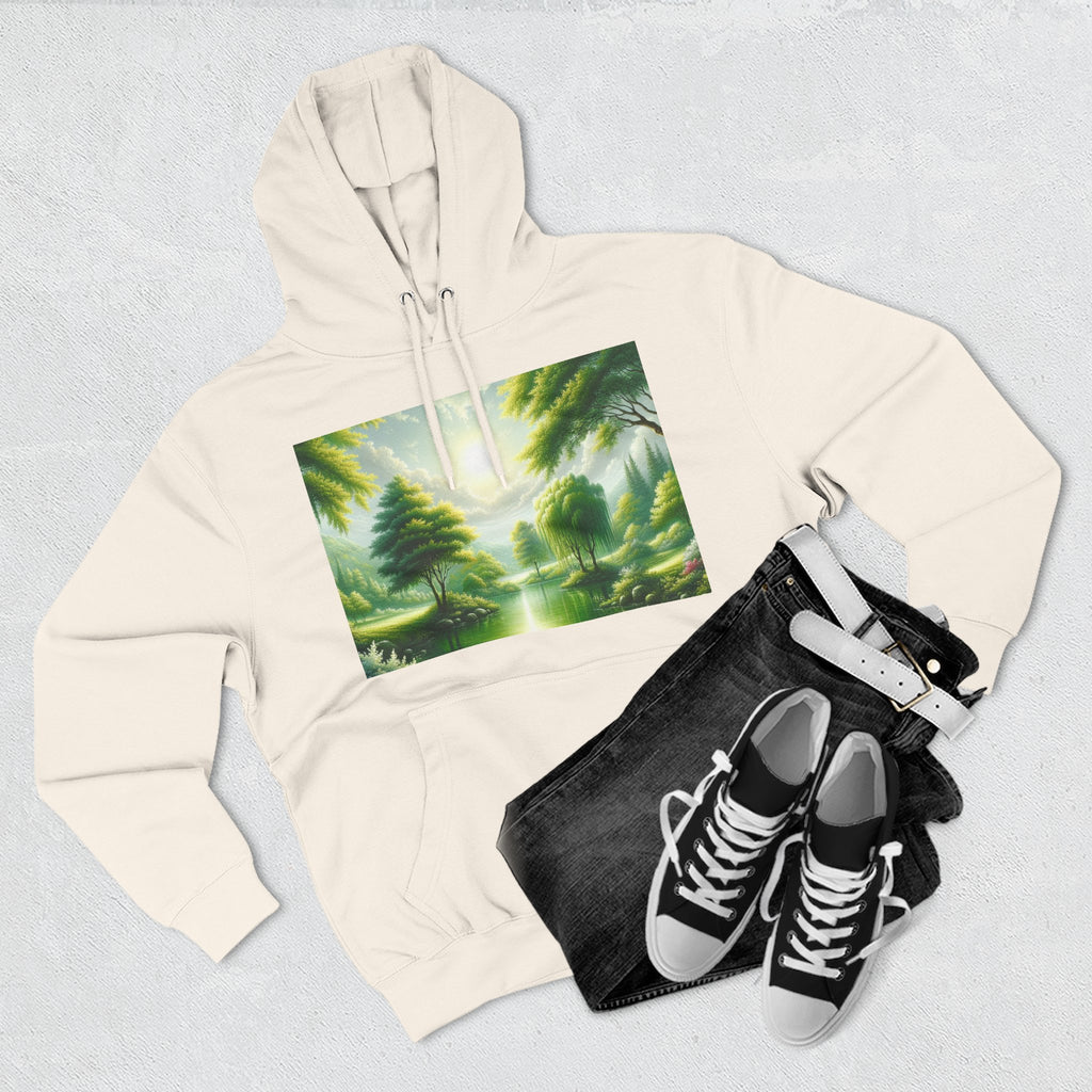 Forest Sunrise Hoodie — Tranquil Nature Landscape Fleece Pullover