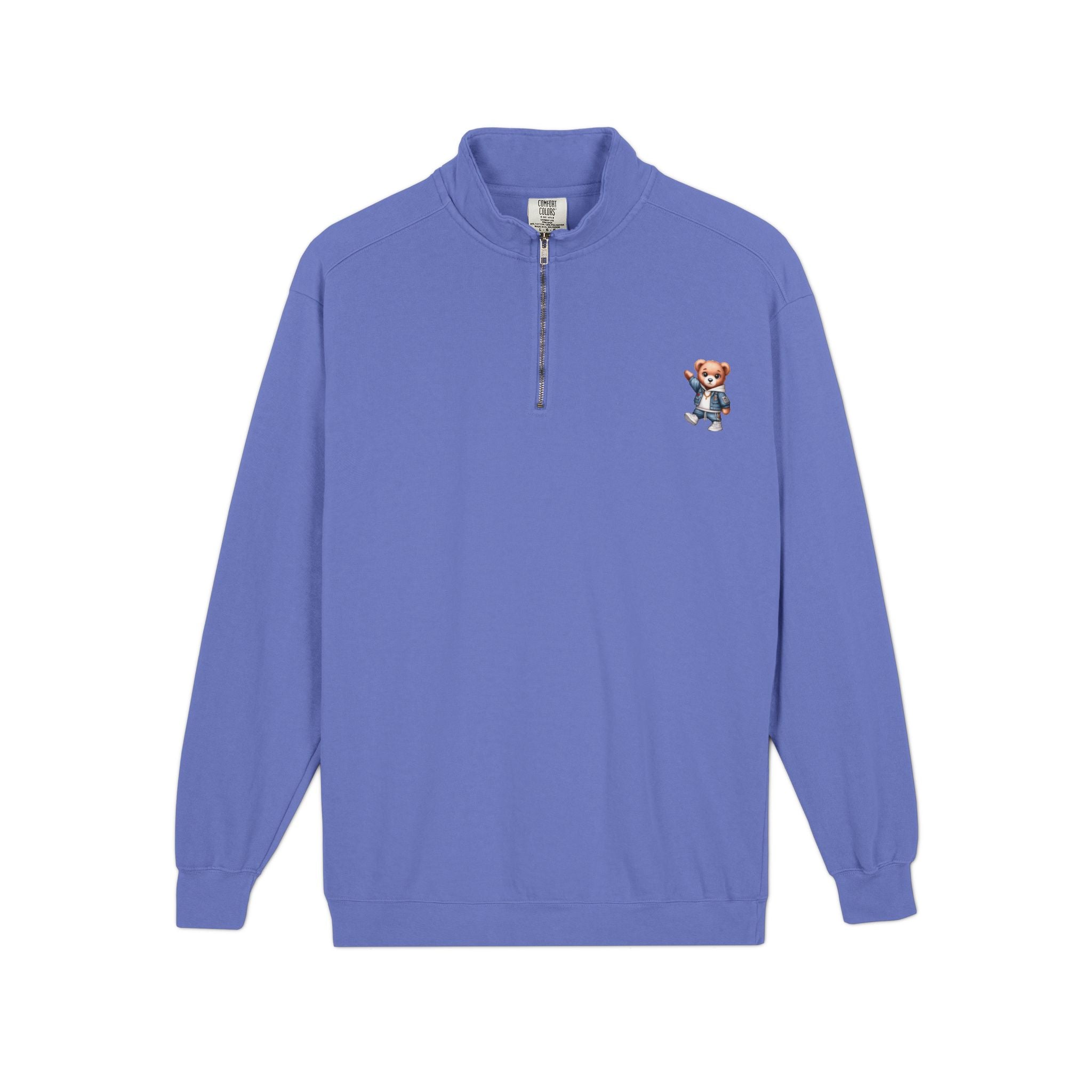 Quarter-Zip Sweatshirt with Cute Teddy Embroidery – Casual Cozy Pullover