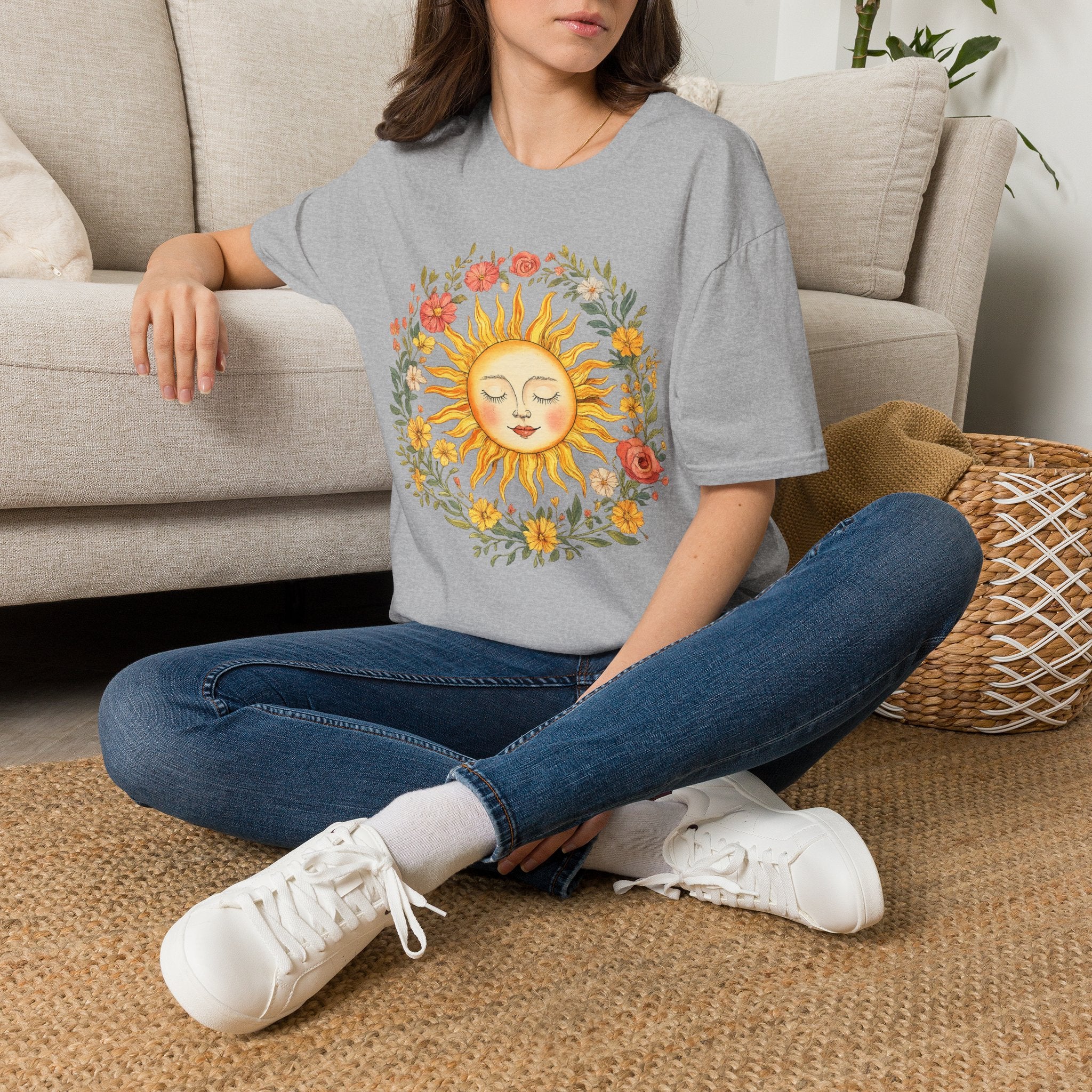 Sunflower Sun Tee — Floral Boho Sunface T-Shirt