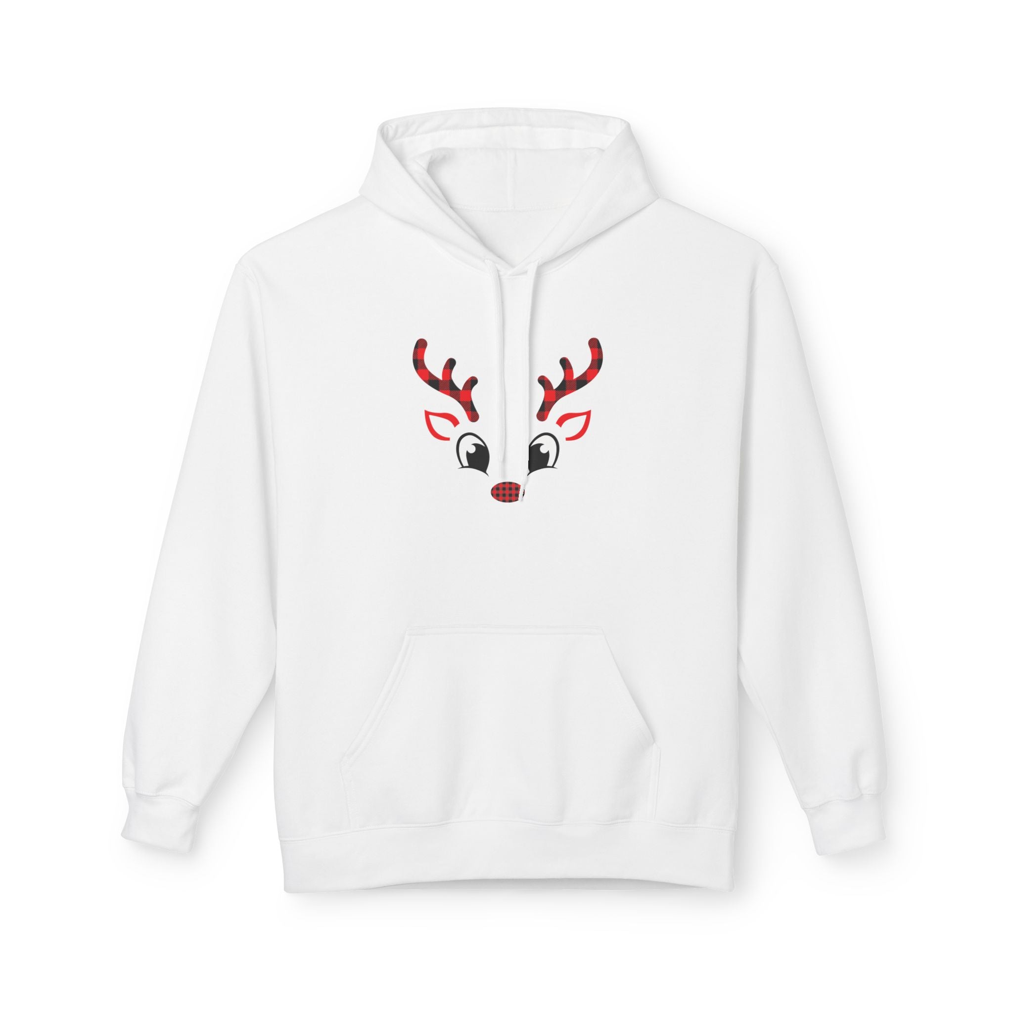 Christmas Reindeer Face Hoodie — Festive Holiday Sweatshirt