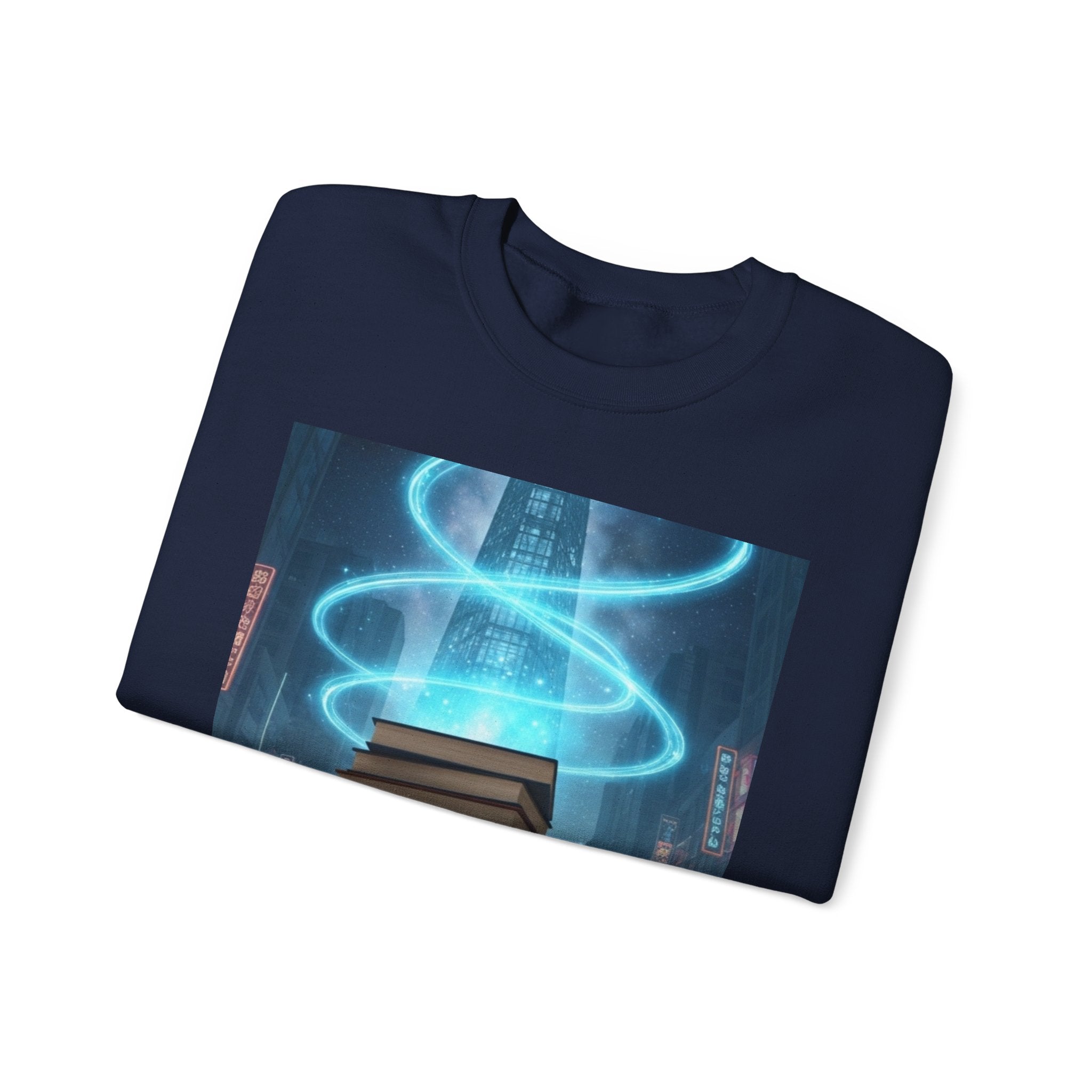 Bookstack Portal Crewneck Sweatshirt — Sci‑Fi Magic Reading Vibe