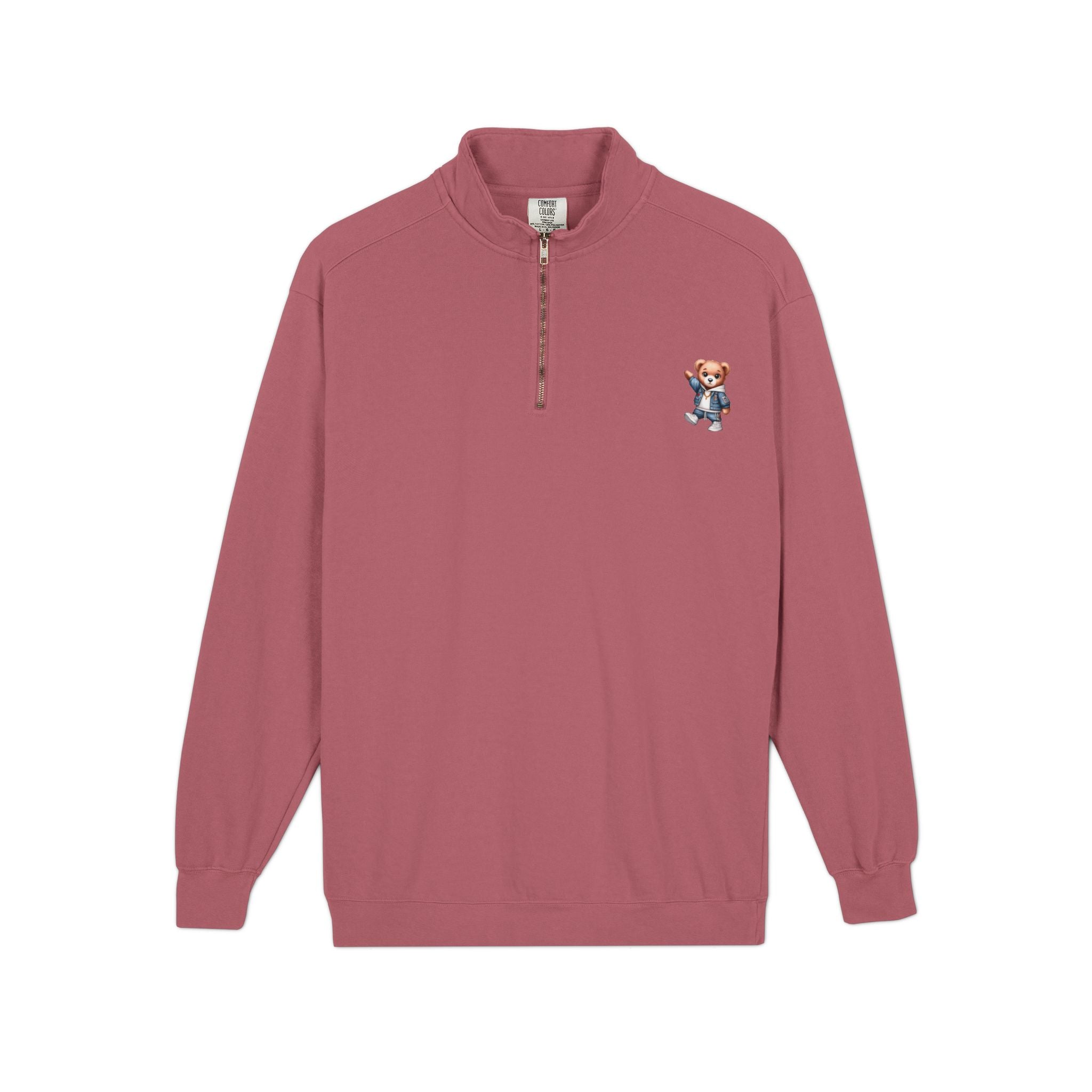 Quarter-Zip Sweatshirt with Cute Teddy Embroidery – Casual Cozy Pullover