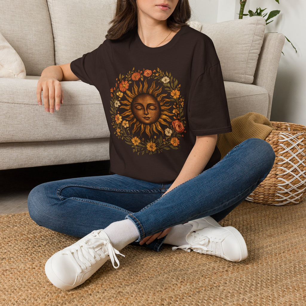 Sunflower Sun T-Shirt — Vintage Boho Sun Face Floral Tee