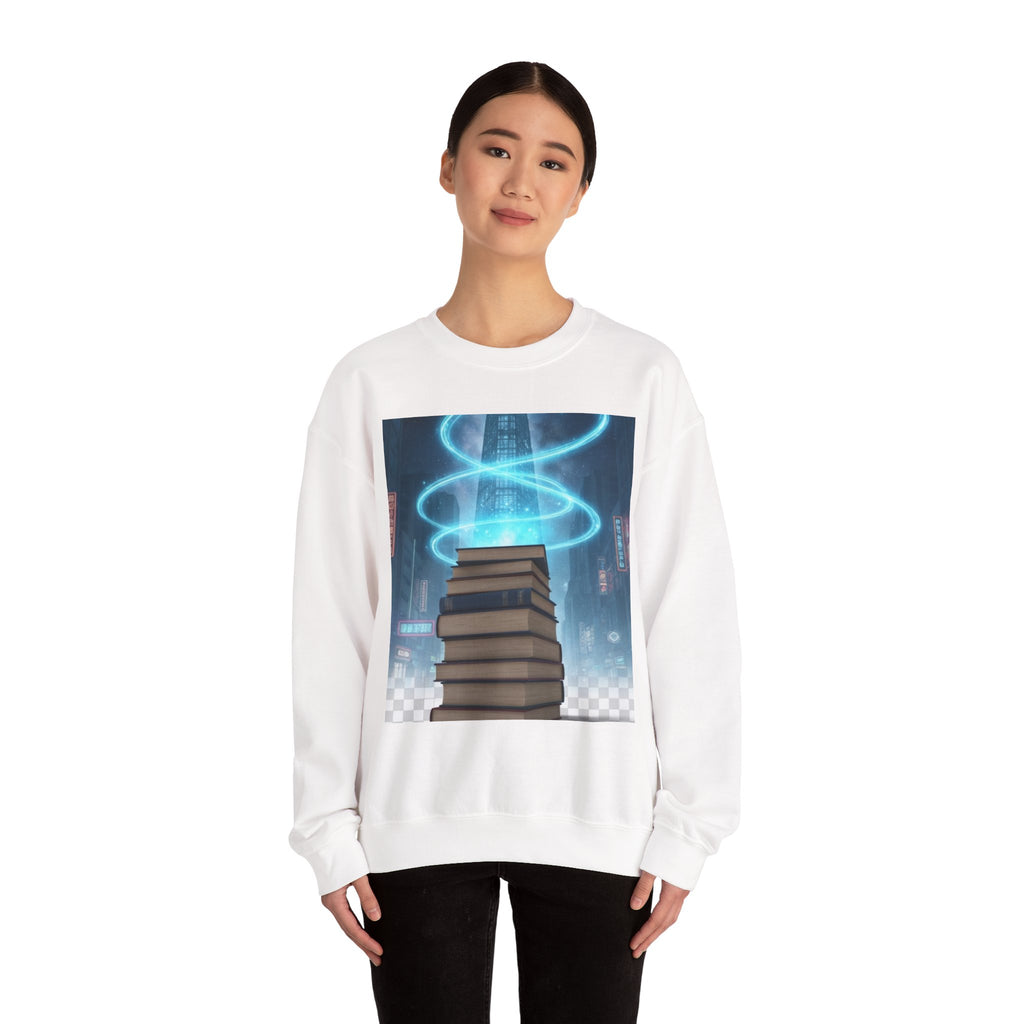 Bookstack Portal Crewneck Sweatshirt — Sci‑Fi Magic Reading Vibe