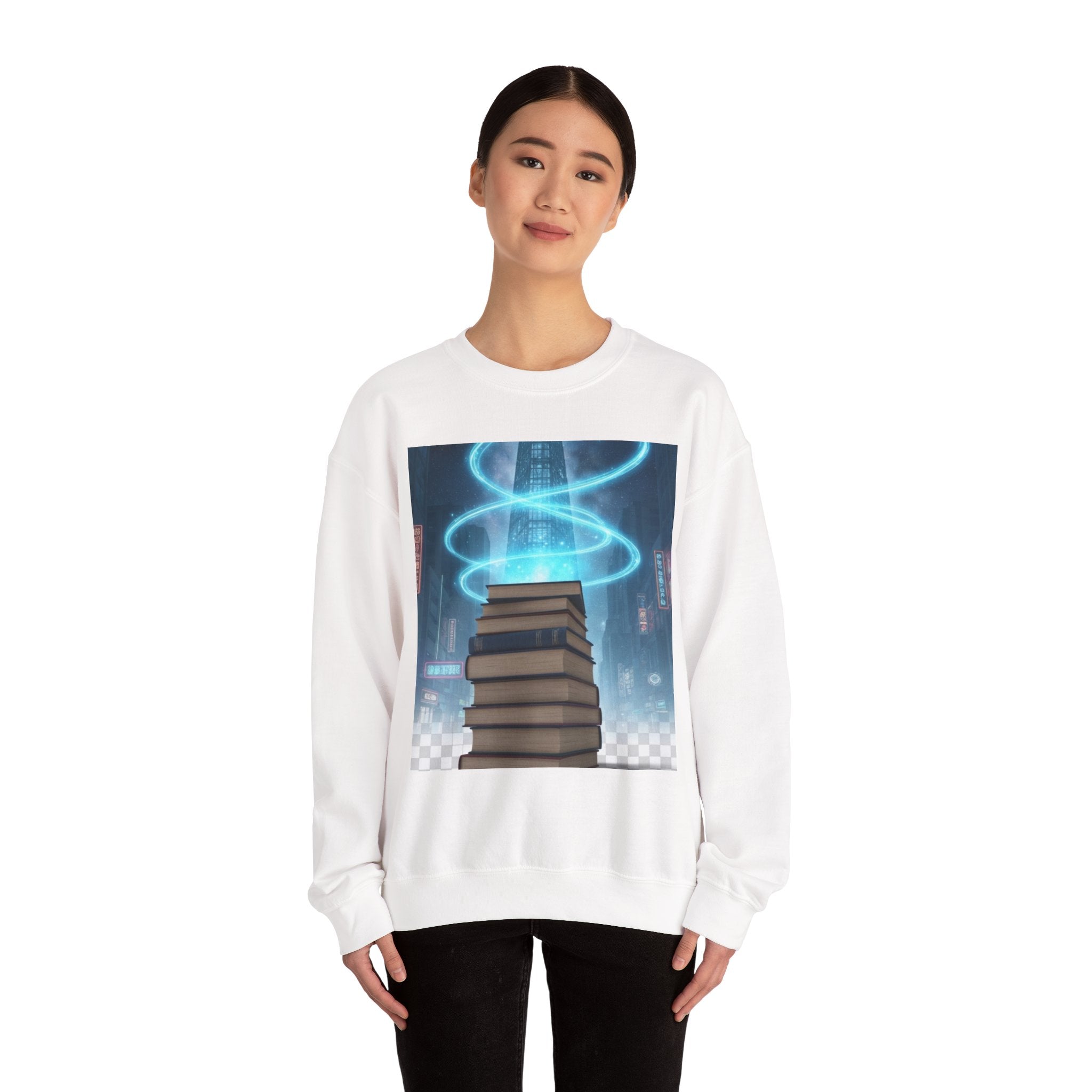 Bookstack Portal Crewneck Sweatshirt — Sci‑Fi Magic Reading Vibe