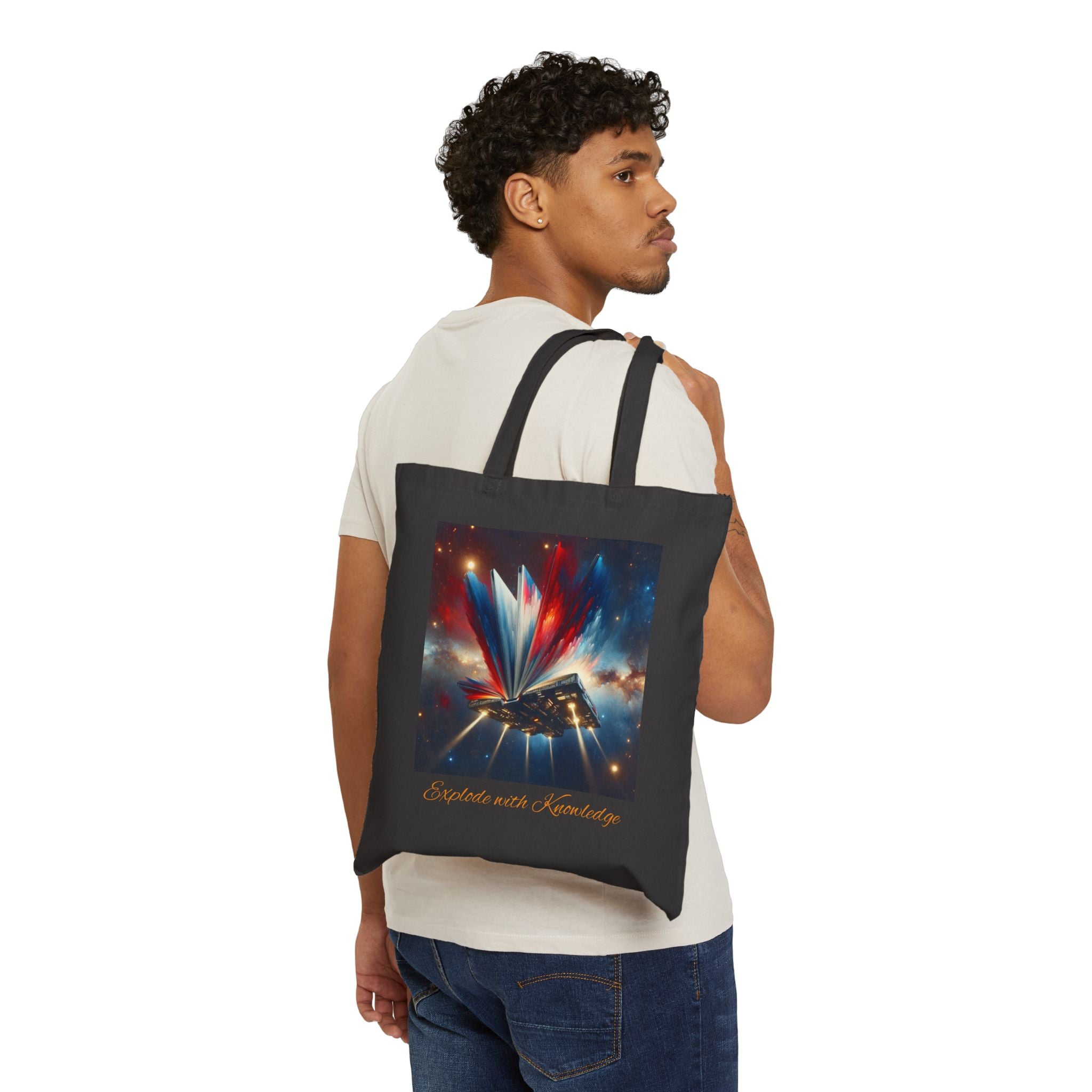Stardust Open Book Tote — 'Books with Stardust' Surreal Exploding Knowledge Canvas Tote