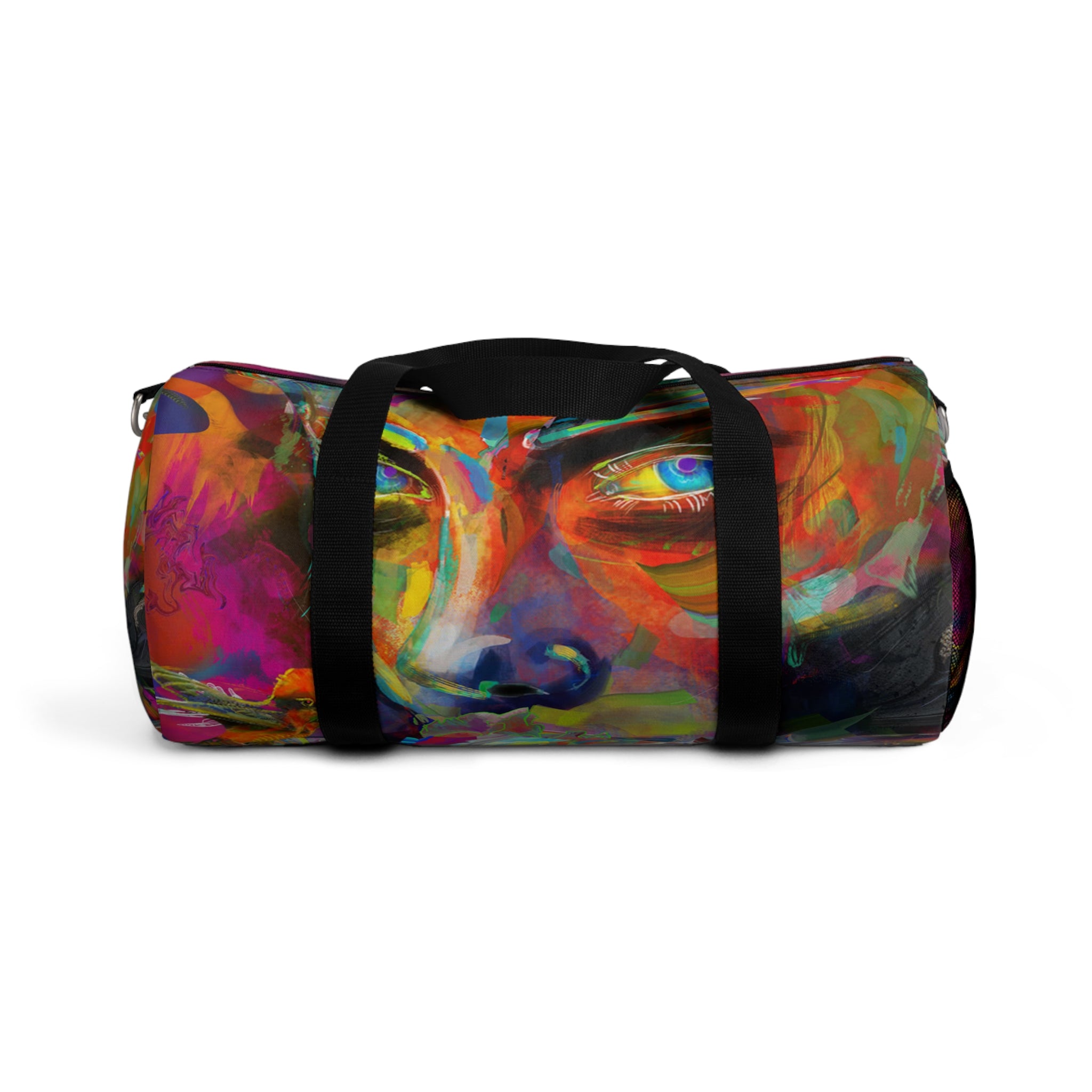Psychedelic-ly Lit Abstract Face Duffel Bag — Artistic Travel Gym Bag