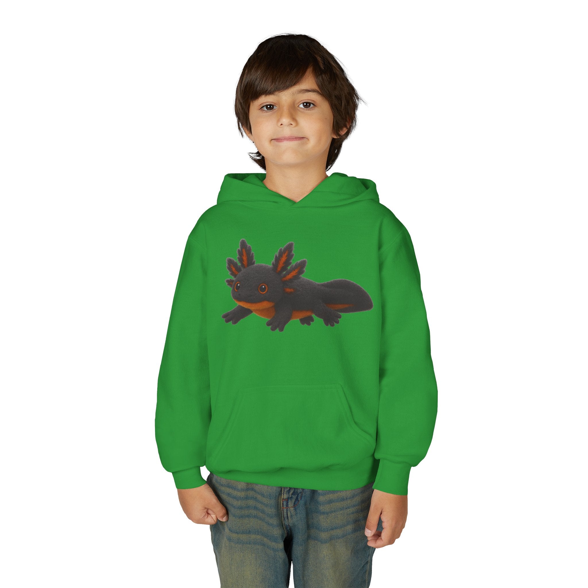 Youth Axolotl Hoodie — Cute Black Axolotl Graphic & “Axolotl is my Friend” Back Print